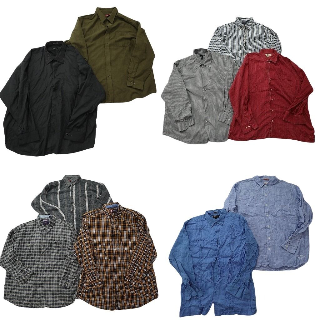 古着卸 まとめ売り 長袖シャツ 10枚セット ( メンズ 2XL ) ボタンダウン ストライプ 無地 チェック柄 マルチカラー 中古 古着 NF6668