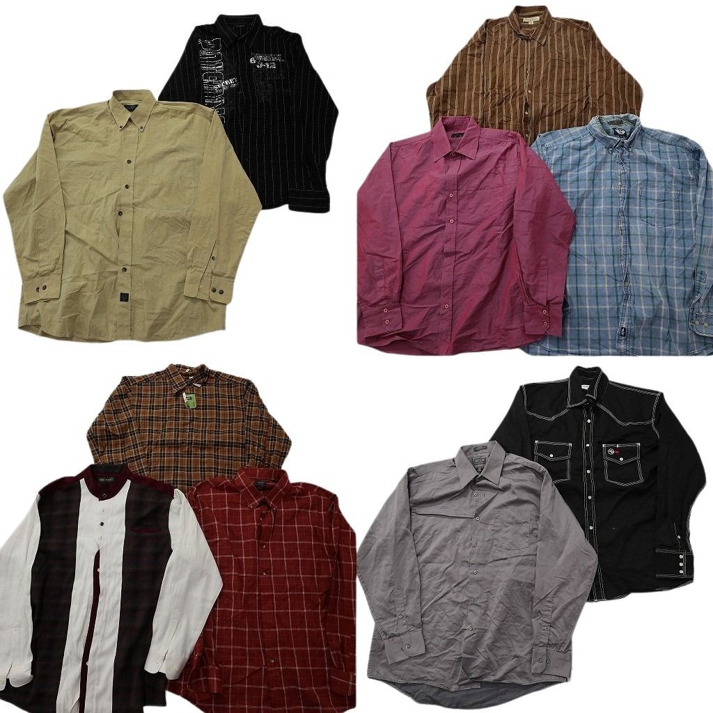 古着卸 まとめ売り 長袖シャツ 10枚セット ( メンズ XL ) デッドストック ボタンダウン ボックスカット チェック柄 中古 古着 NF6675 9,800円