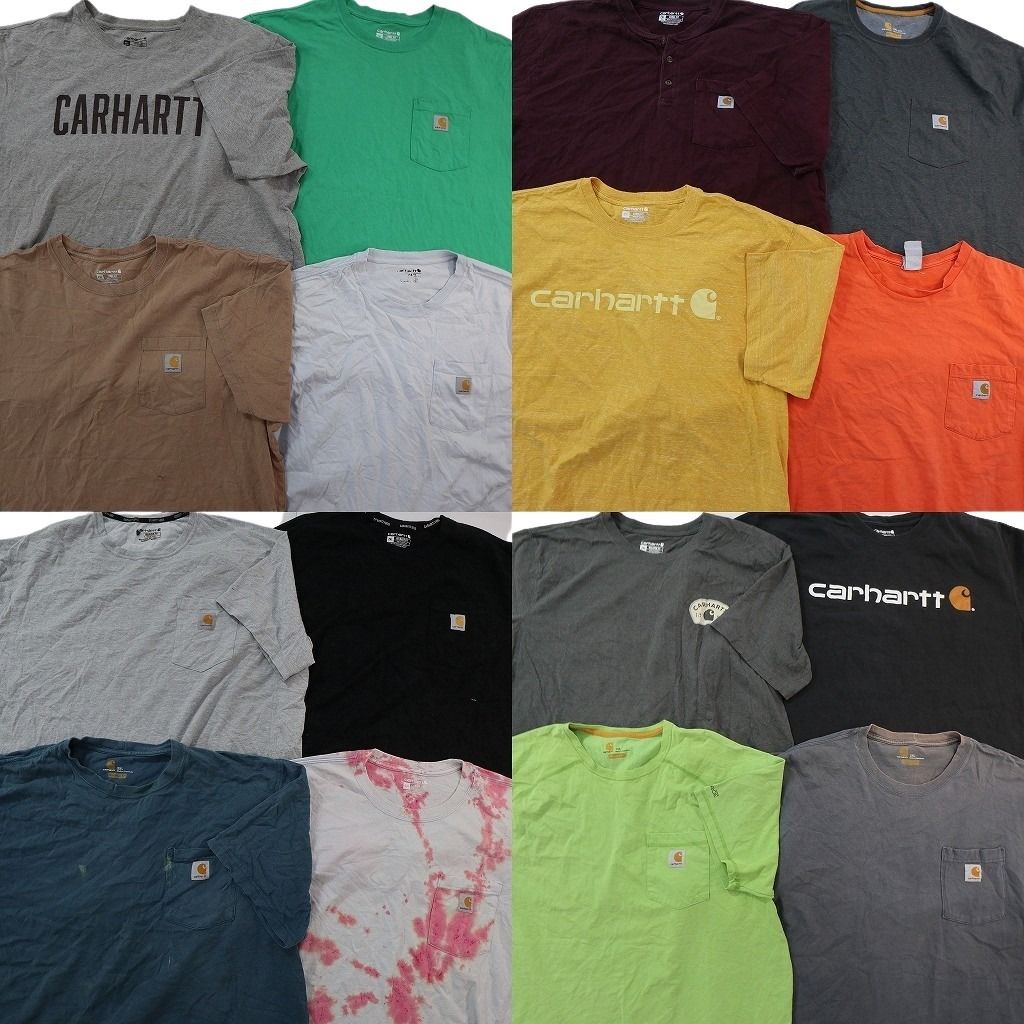 古着卸 まとめ売り カーハート Tシャツ 16枚セット ( メンズ 2XL ) ポケットＴ タイダイ柄 ペンキはね ブラック 中古 古着 NF6737