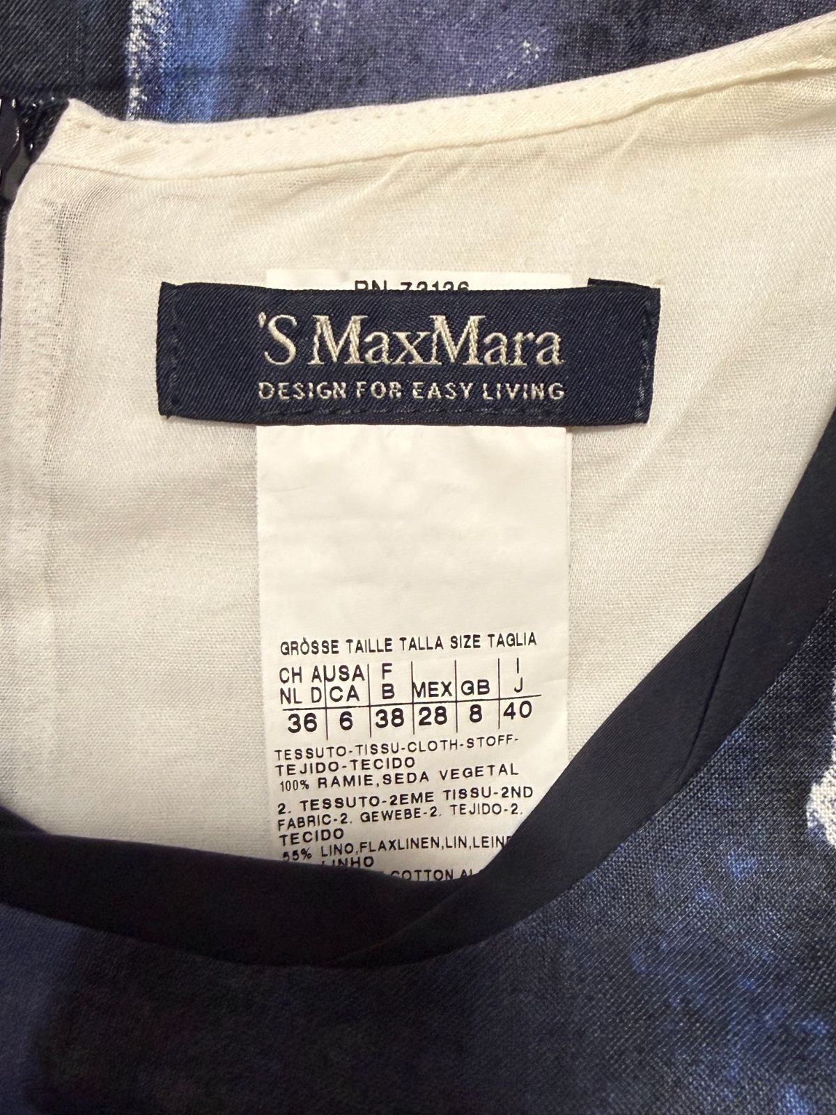 S Max Mara】リネン混 ノースリーブ ワンピース 40 L ネイビー ラミー