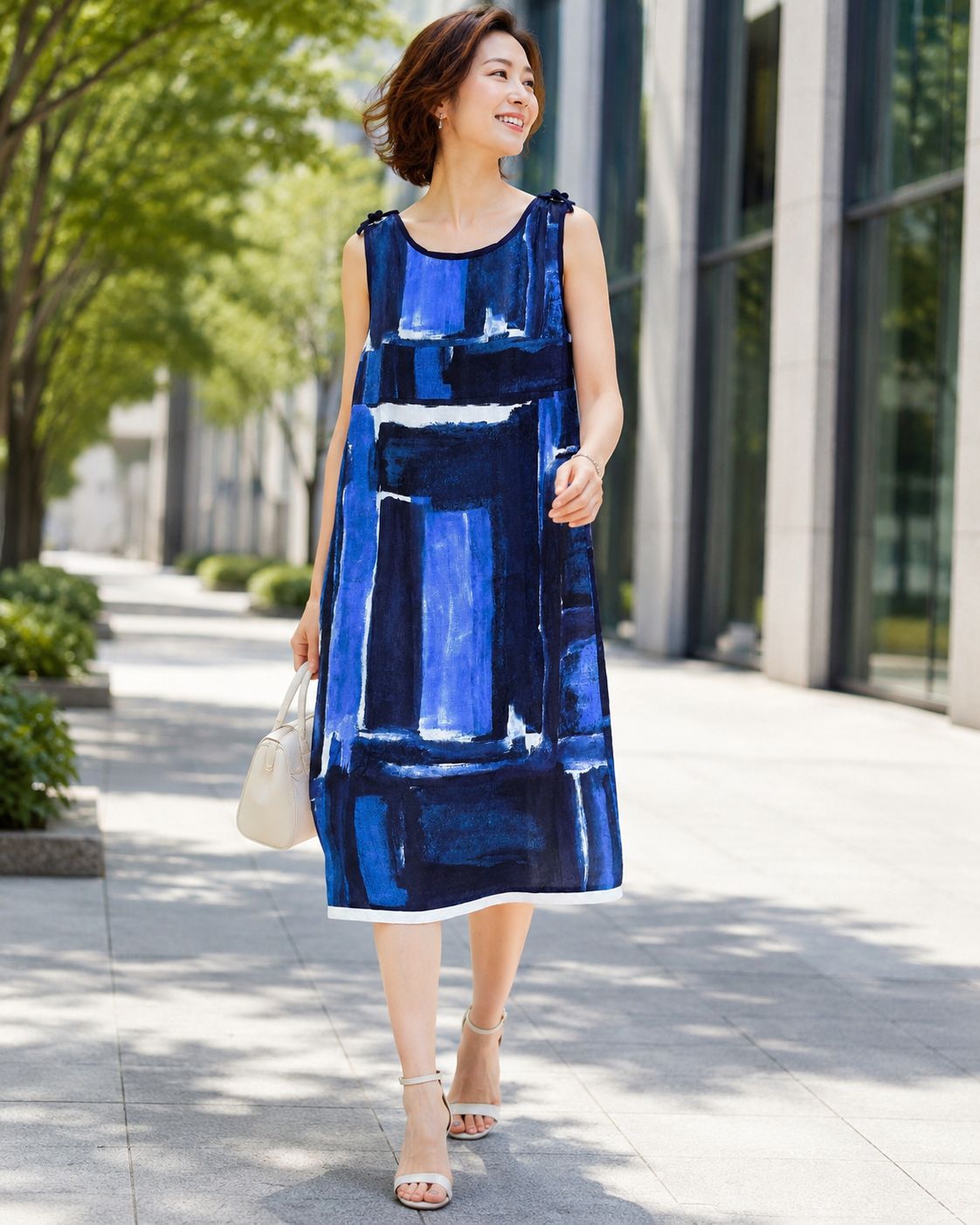 マックスマーラ リネン混 ミックスツイード ノースリーブ ワンピース 40 S Max Mara】リネン混 ノースリーブ ワンピース 40 L ネイビー ラミー