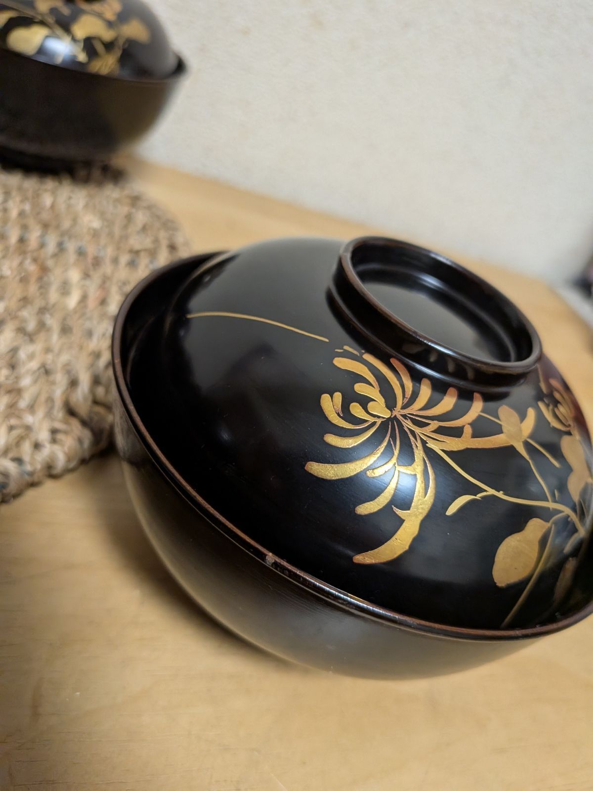 最高級】10客 時代物 金蒔絵 菊花文 吸物椀 蓋付 木製漆器 天然木 本漆