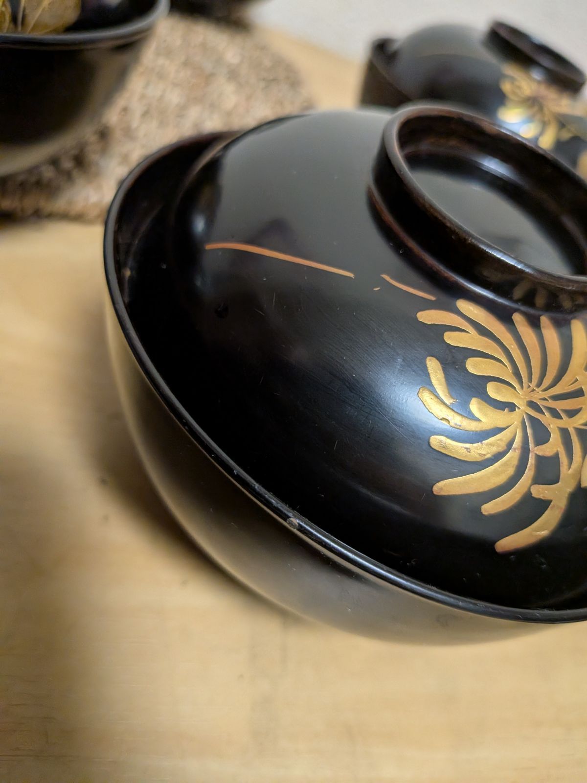 最高級】10客 時代物 金蒔絵 菊花文 吸物椀 蓋付 木製漆器 天然木 本漆