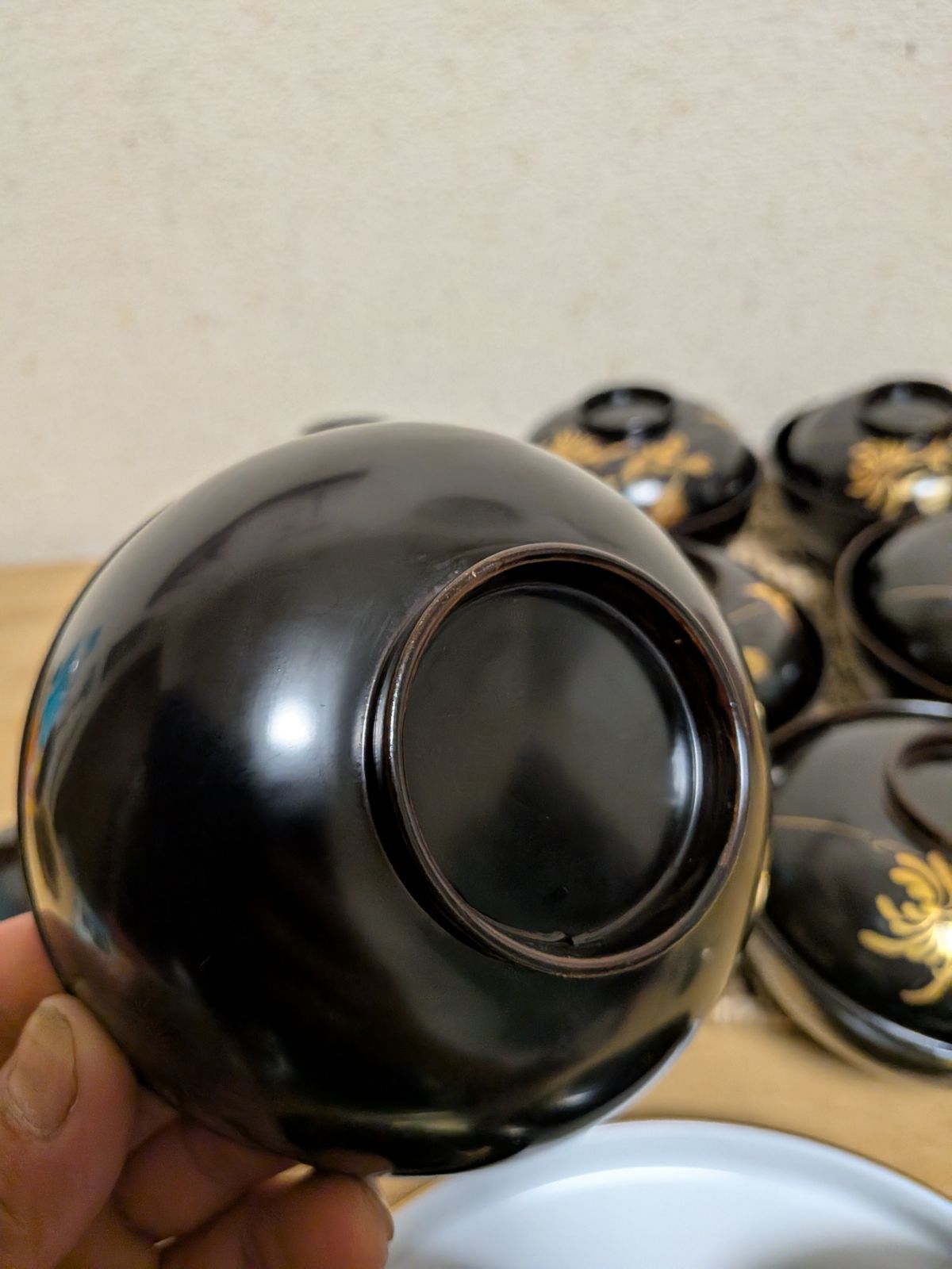 最高級】10客 時代物 金蒔絵 菊花文 吸物椀 蓋付 木製漆器 天然木 本漆