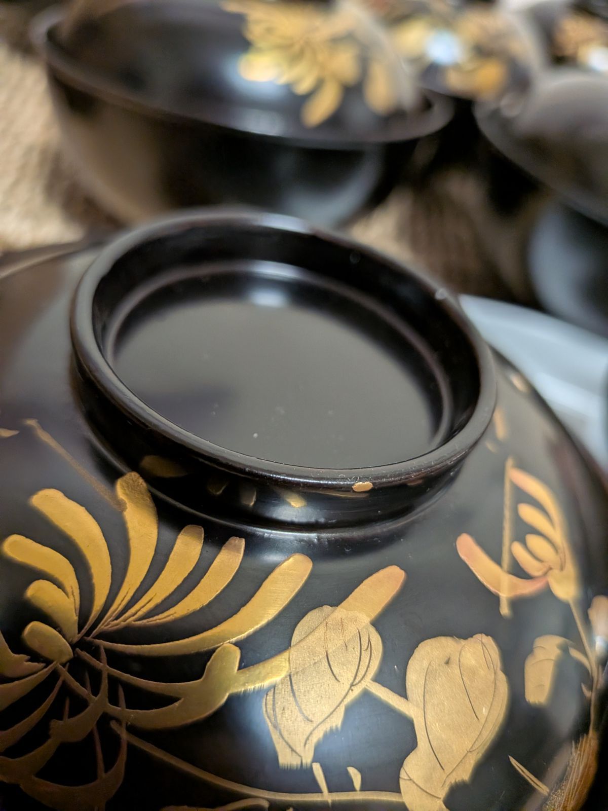 最高級】10客 時代物 金蒔絵 菊花文 吸物椀 蓋付 木製漆器 天然木 本漆