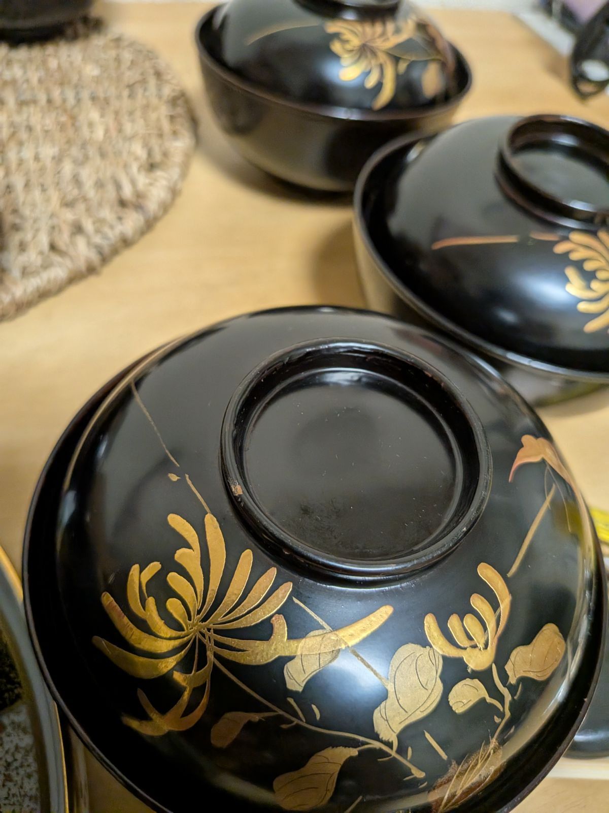 最高級】10客 時代物 金蒔絵 菊花文 吸物椀 蓋付 木製漆器 天然木 本漆
