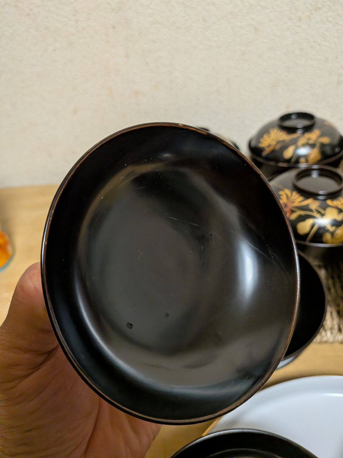 最高級】10客 時代物 金蒔絵 菊花文 吸物椀 蓋付 木製漆器 天然木 本漆