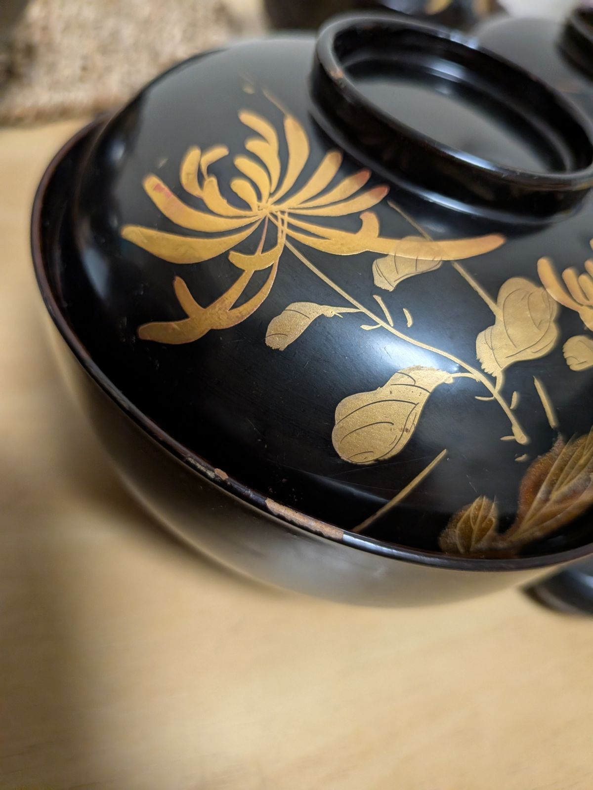 最高級】10客 時代物 金蒔絵 菊花文 吸物椀 蓋付 木製漆器 天然木 本漆