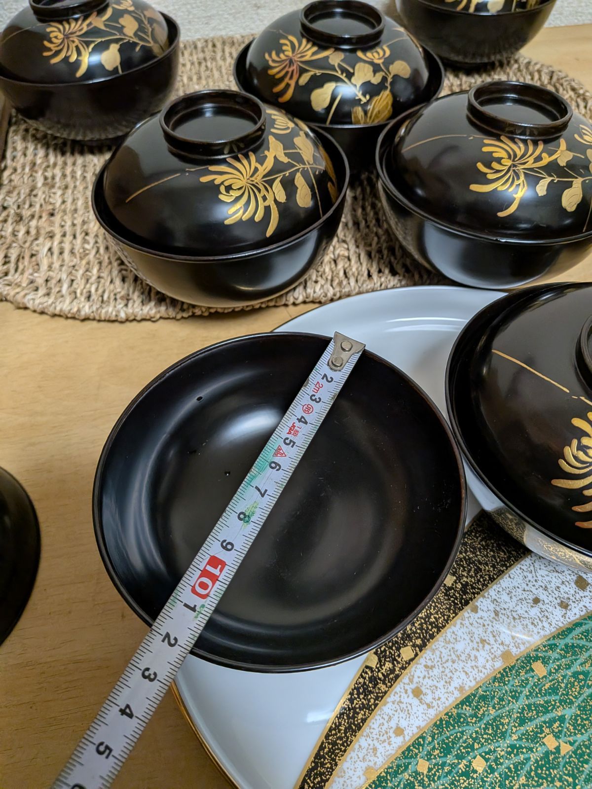 最高級】10客 時代物 金蒔絵 菊花文 吸物椀 蓋付 木製漆器 天然木 本漆