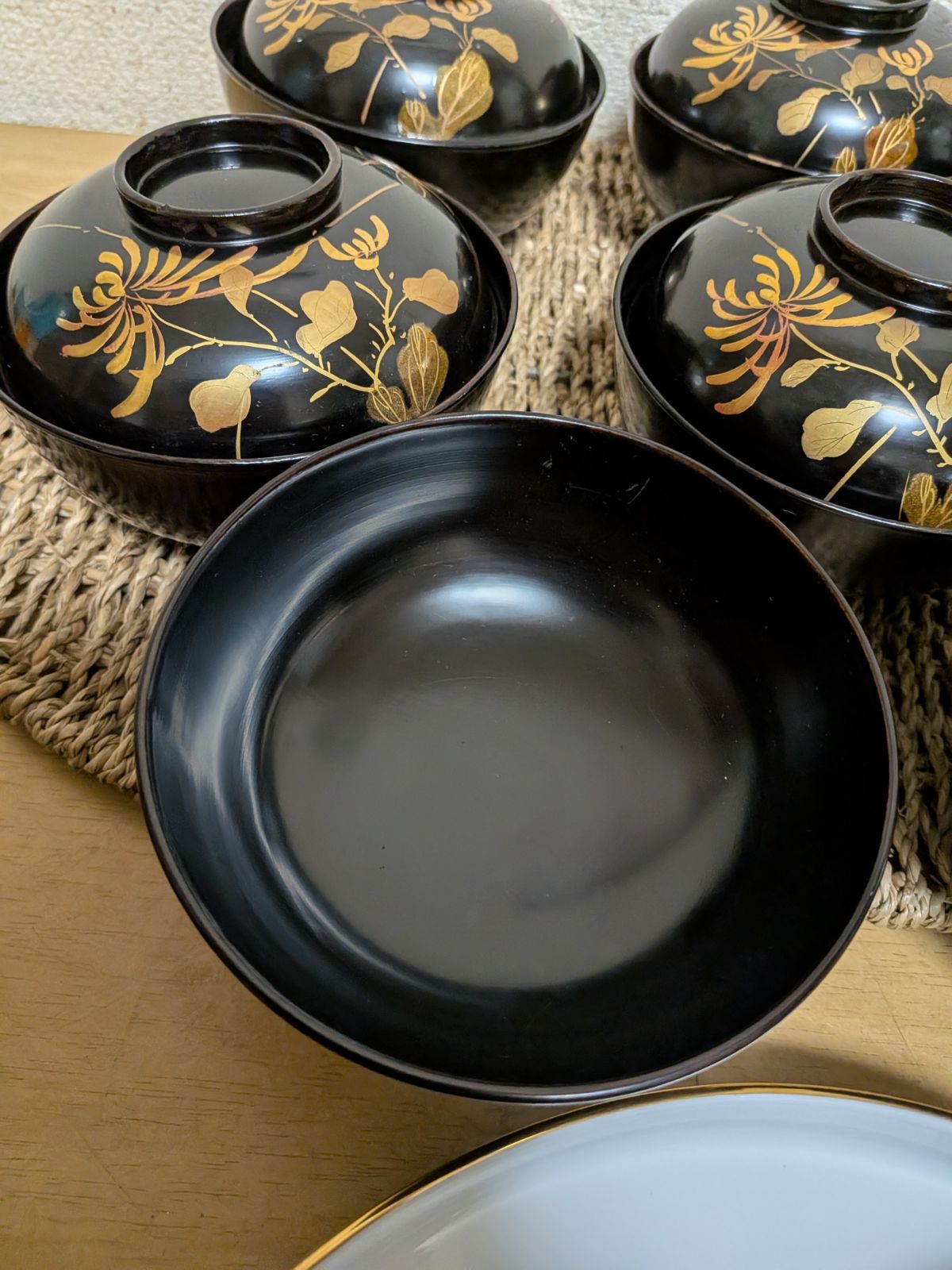 最高級】10客 時代物 金蒔絵 菊花文 吸物椀 蓋付 木製漆器 天然木 本漆