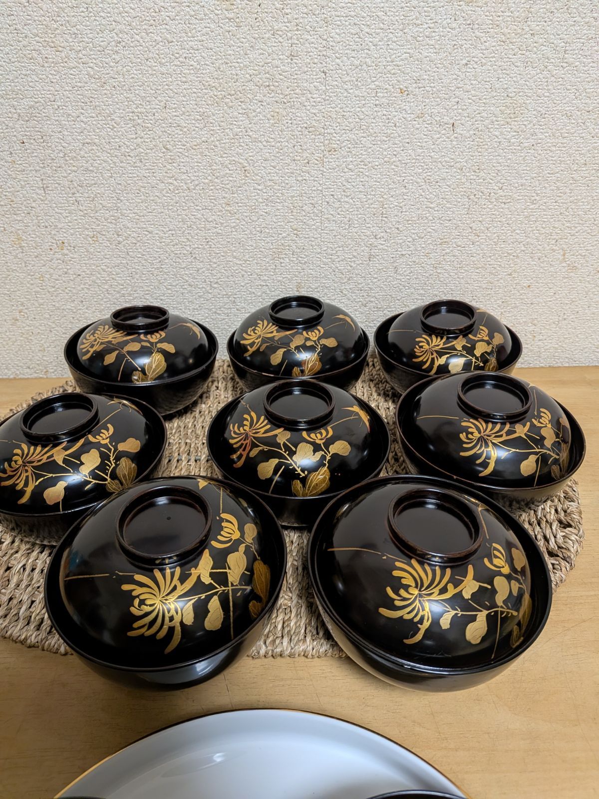 最高級】10客 時代物 金蒔絵 菊花文 吸物椀 蓋付 木製漆器 天然木 本漆