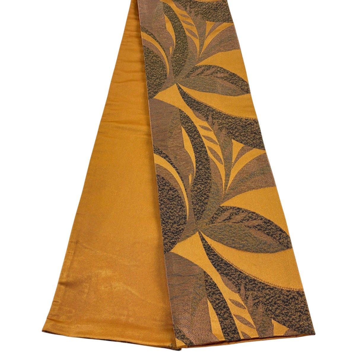 【美品】半幅帯 優品 葉柄 山吹色 化繊 【中古】