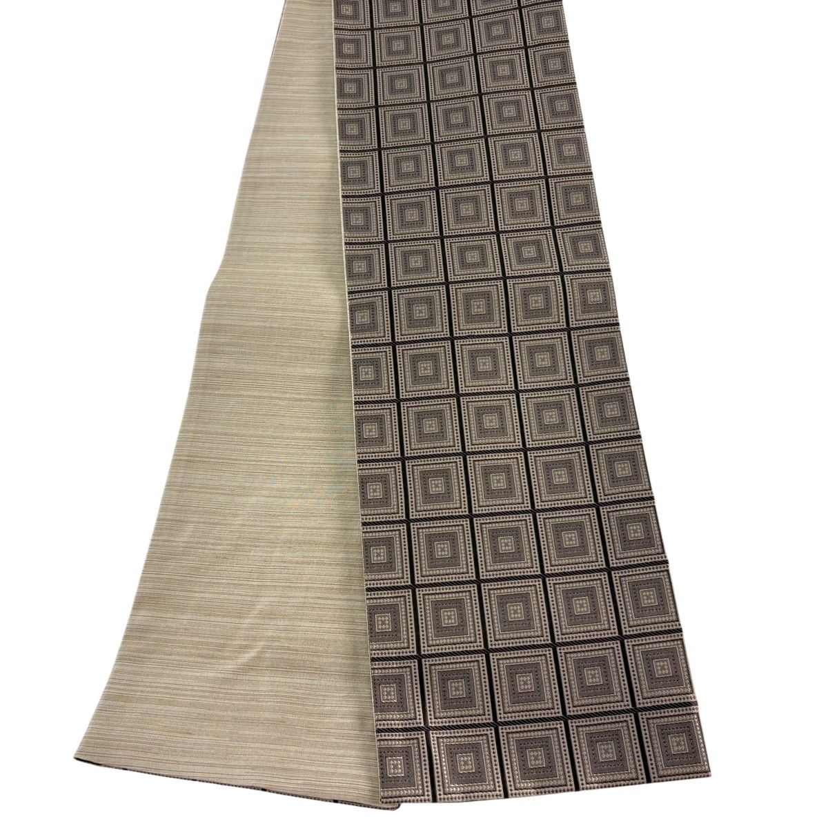 【美品】半幅帯 優品 幾何学 灰茶 化繊 【中古】