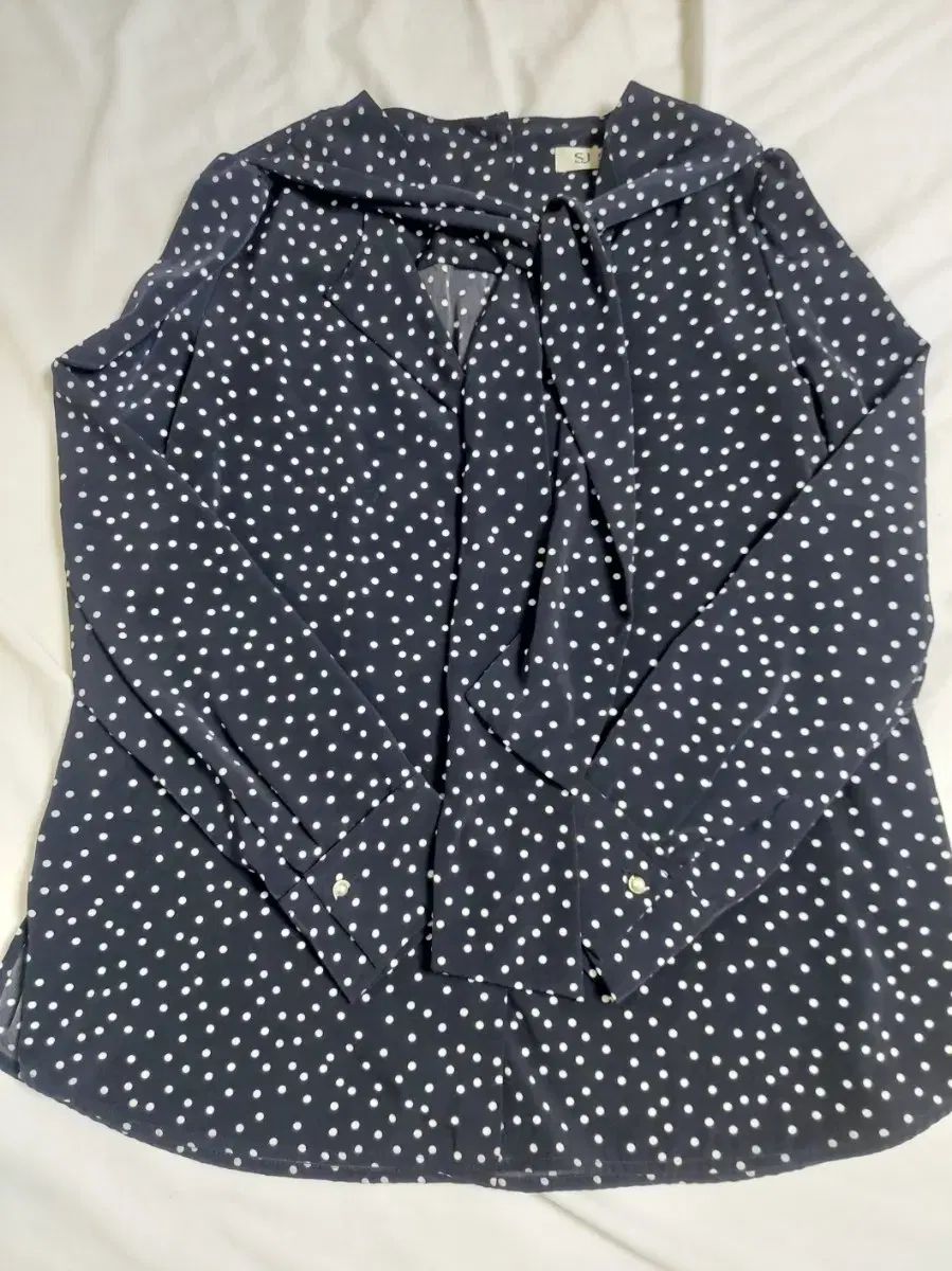 ハンサム SJSJ 長袖 ドット シフォンブラウス55 ネイビー色