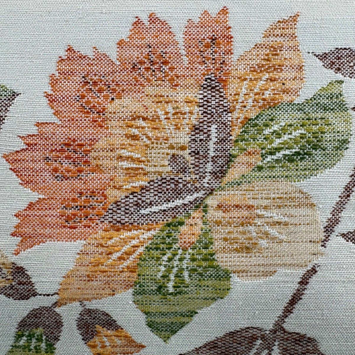 美品】 名古屋帯 優品 八寸名古屋帯 松葉仕立て 紬地 花唐草 クリーム