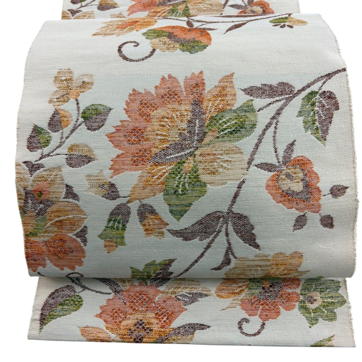 専用帯7515 ●高級 正絹 紬 松葉仕立て 全通 名古屋帯 美品】 名古屋帯 優品 八寸名古屋帯 松葉仕立て 紬地 花唐草 クリーム