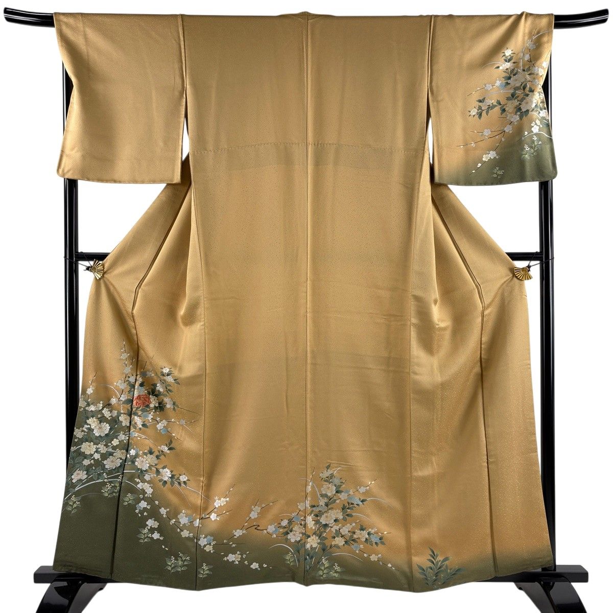訪問着 身丈159cm 裄丈68cm L 袷 牡丹 枝梅 金糸 刺繍 薄茶色 正絹 秀品 【中古】