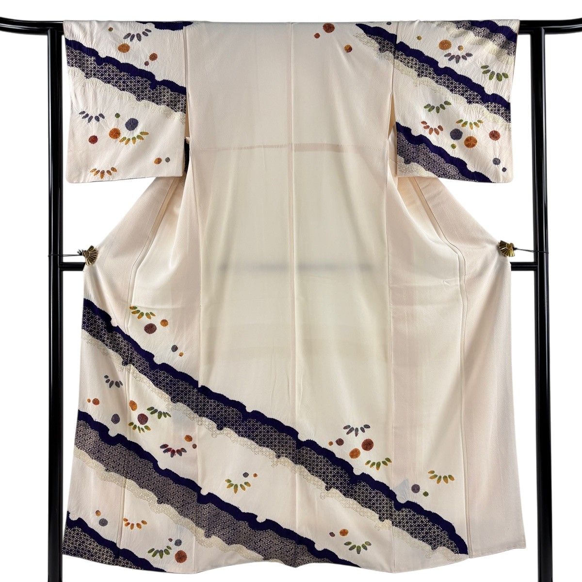 【美品】 訪問着 身丈152cm 裄丈62cm S 袷 笹 七宝 絞り 金彩 クリーム 正絹 秀品 【中古】