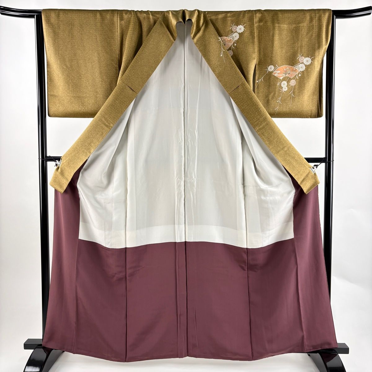美品】 訪問着 身丈162.5cm 裄丈65.5cm M 袷 扇面 草花 金彩 染め分け