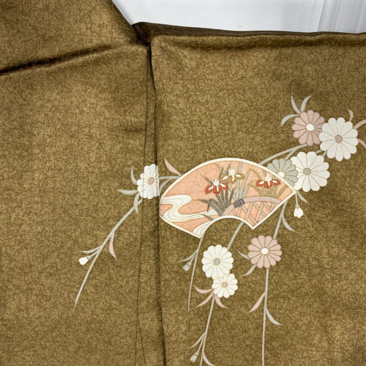 美品】 訪問着 身丈162.5cm 裄丈65.5cm M 袷 扇面 草花 金彩 染め分け
