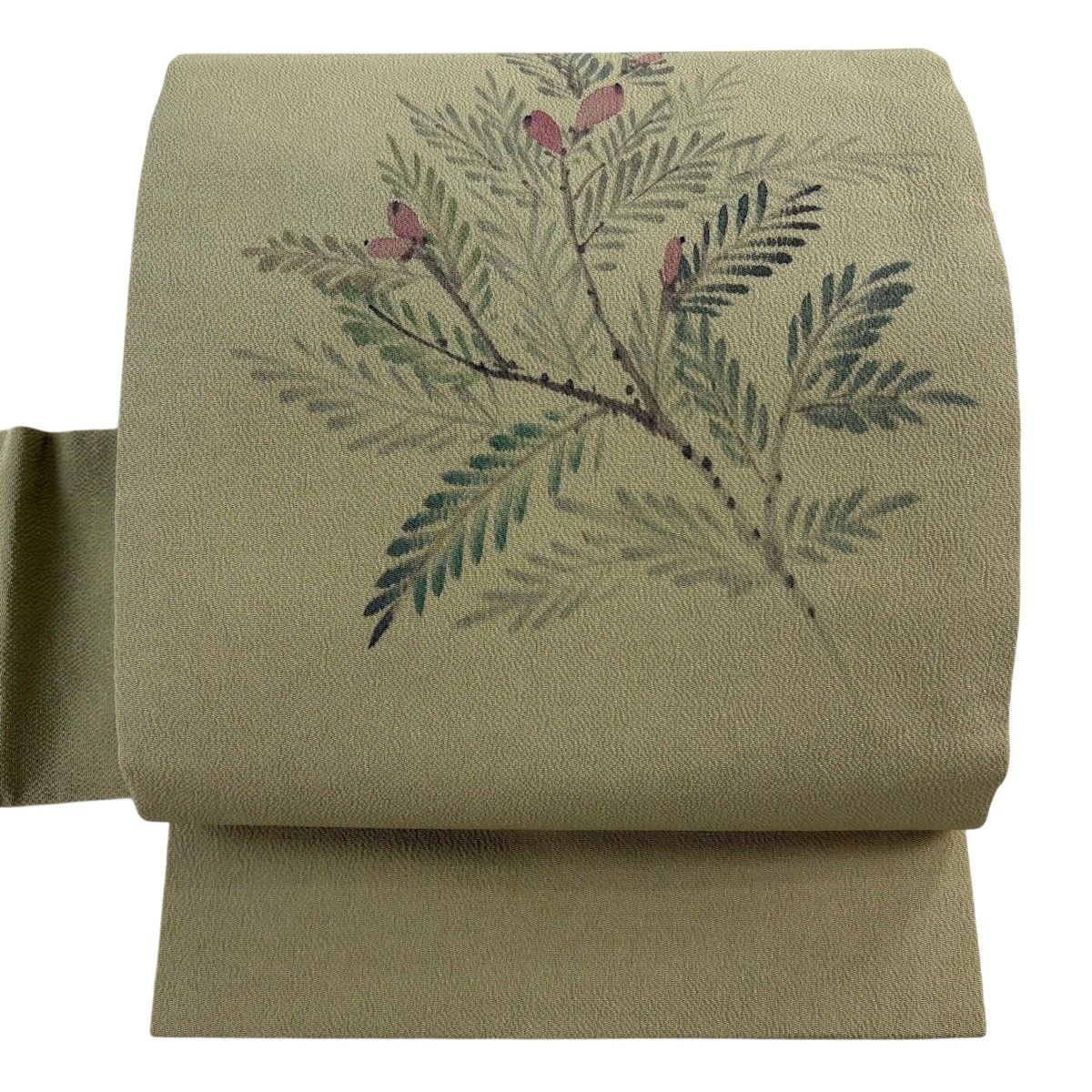 【美品】 名古屋帯 秀品 落款 松 松笠 縮緬 抹茶色 正絹 【中古】 8,378円