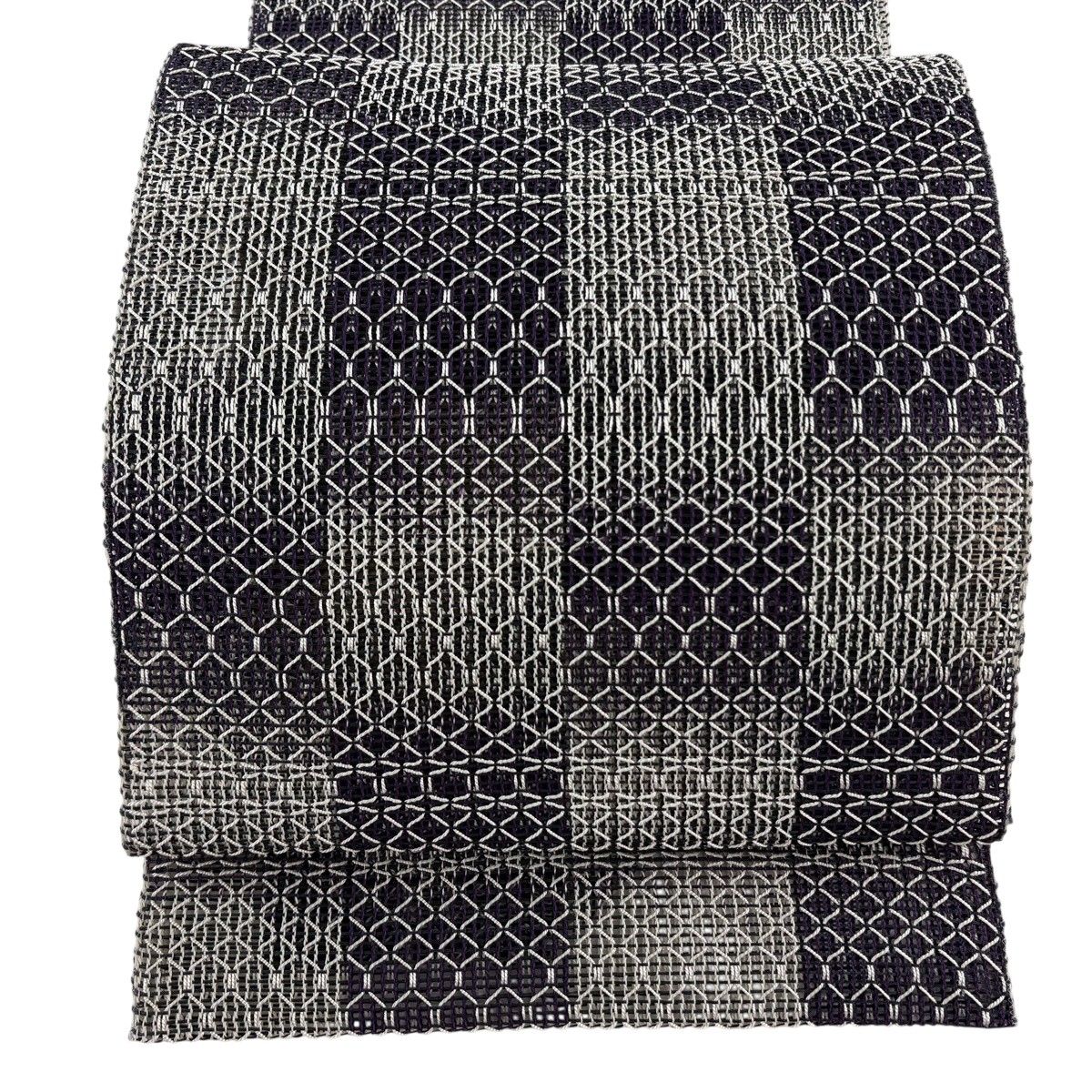 【美品】 名古屋帯 秀品 夏帯 八寸名古屋帯 羅 松葉仕立て 変わり市松 紫 正絹 【中古】