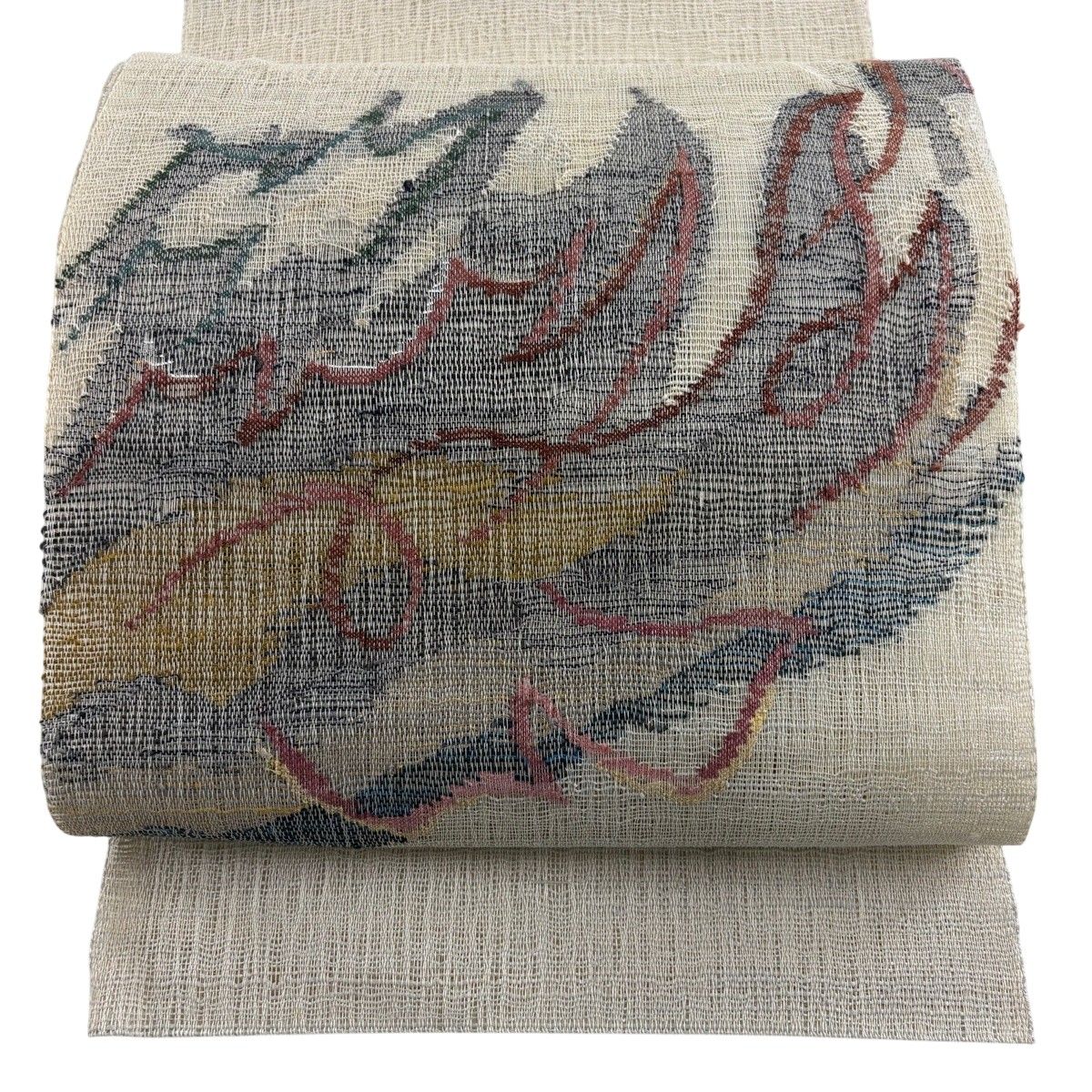 名古屋帯 秀品 夏帯 八寸名古屋帯 トンネル仕立て 幾何学 箔 ベージュ 正絹 【中古】