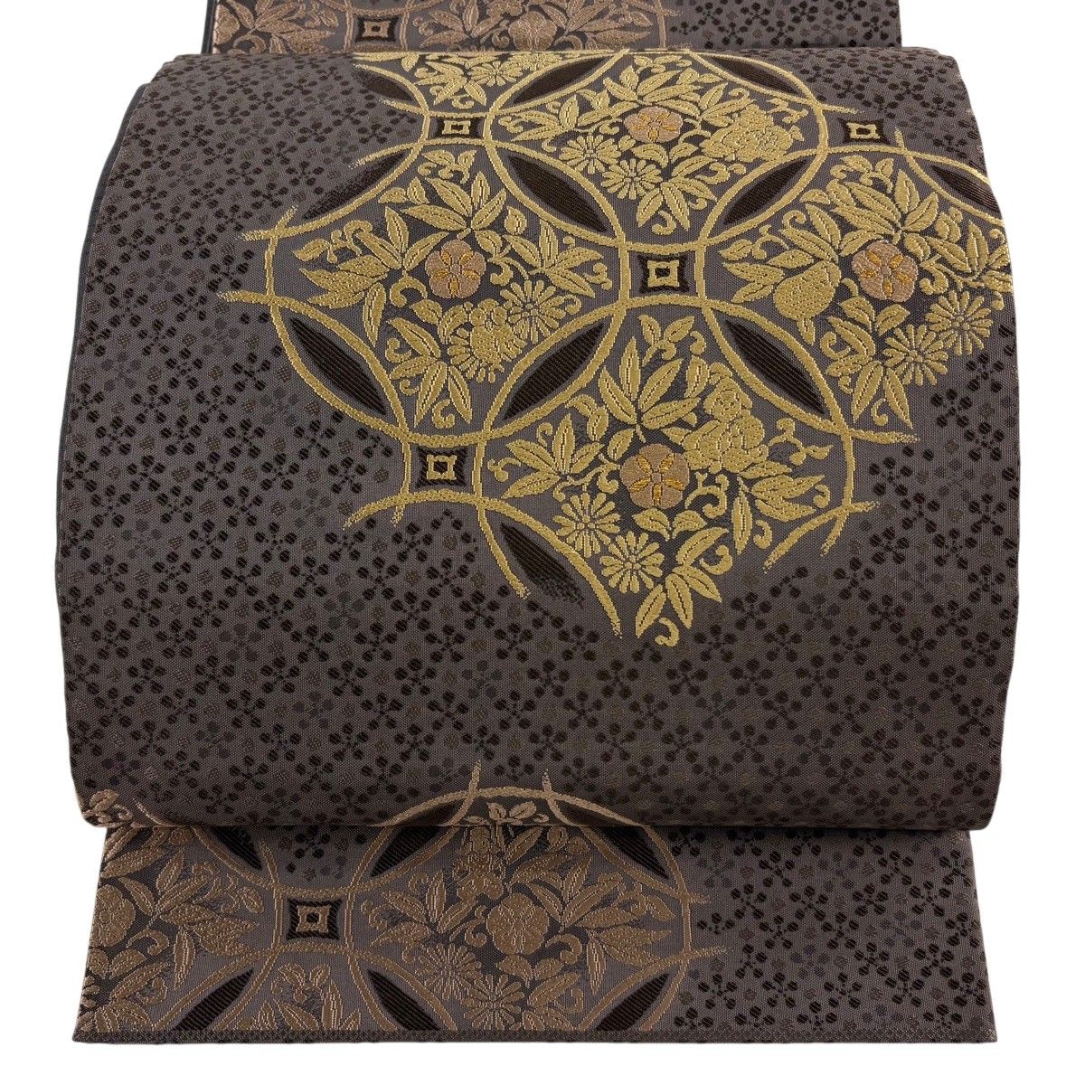 【美品】 袋帯 秀品 関西仕立て 七宝 花鳥 金糸 唐織 茶色 六通 正絹 【中古】 6,688円