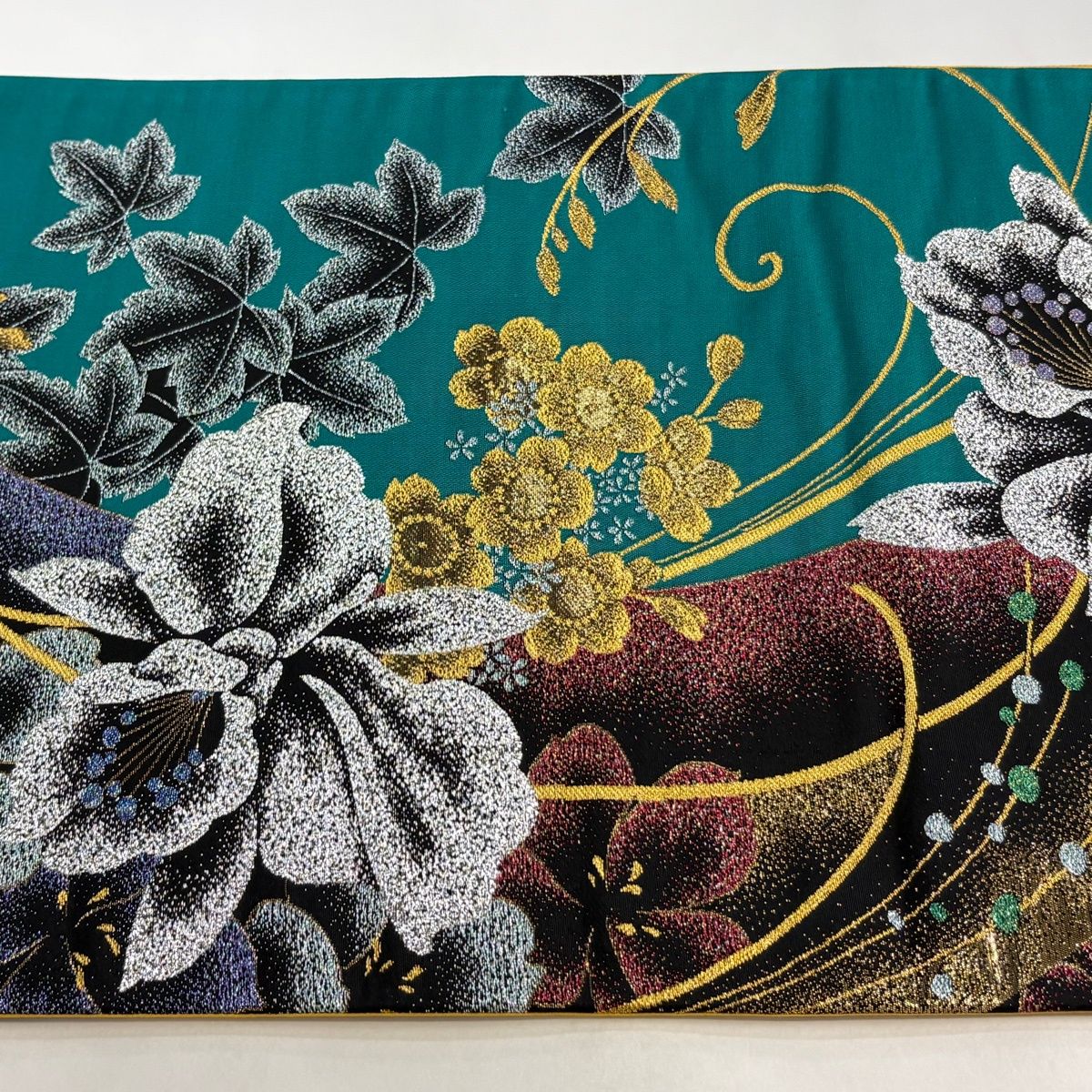 袋帯 秀品 草花 桜 金銀糸 箔 青緑 六通 正絹 【中古】 - メルカリ