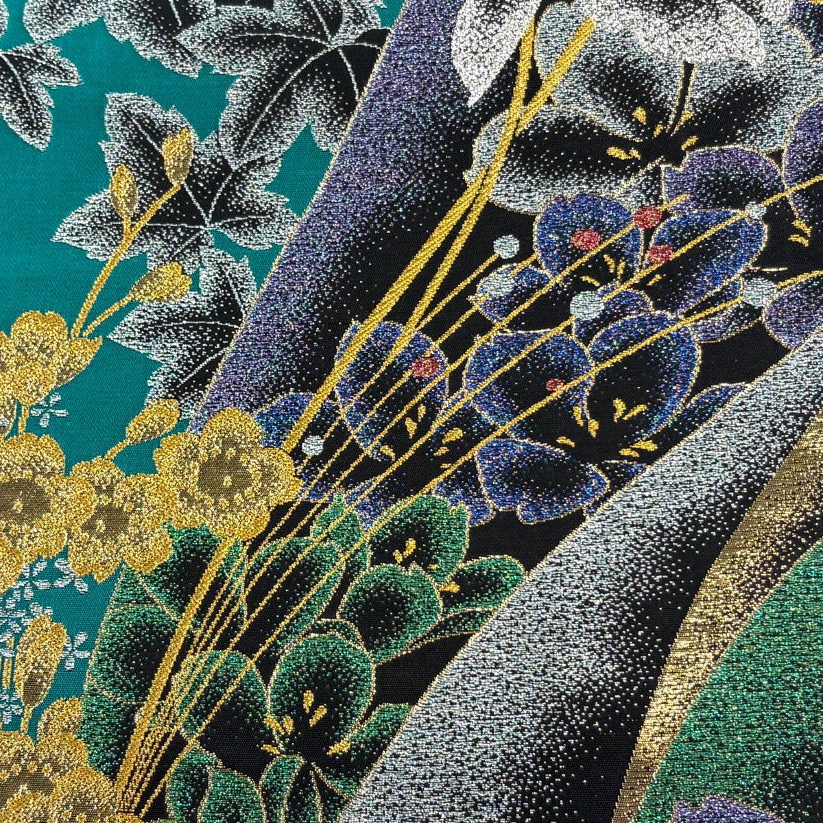 袋帯 秀品 草花 桜 金銀糸 箔 青緑 六通 正絹 【中古】 - メルカリ