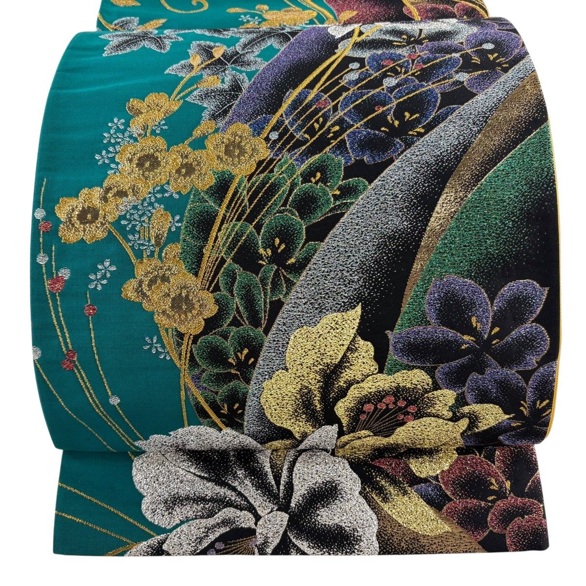 袋帯 秀品 草花 桜 金銀糸 箔 青緑 六通 正絹 【中古】 - メルカリ