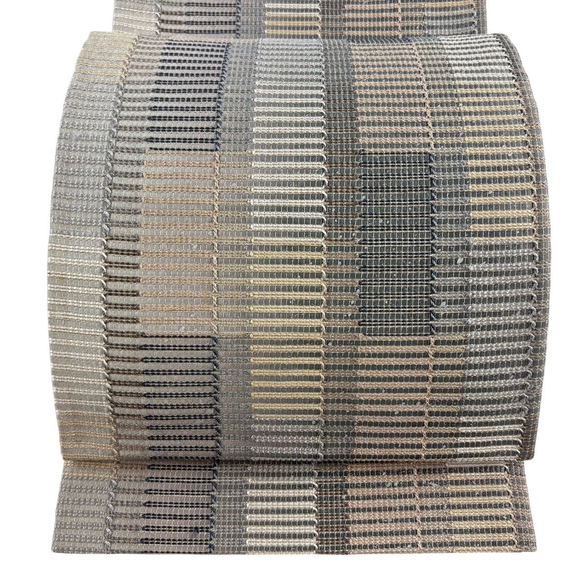 【美品】 袋帯 秀品 縞 幾何学 金通し 銀彩 灰色 六通 正絹 【中古】 6,160円
