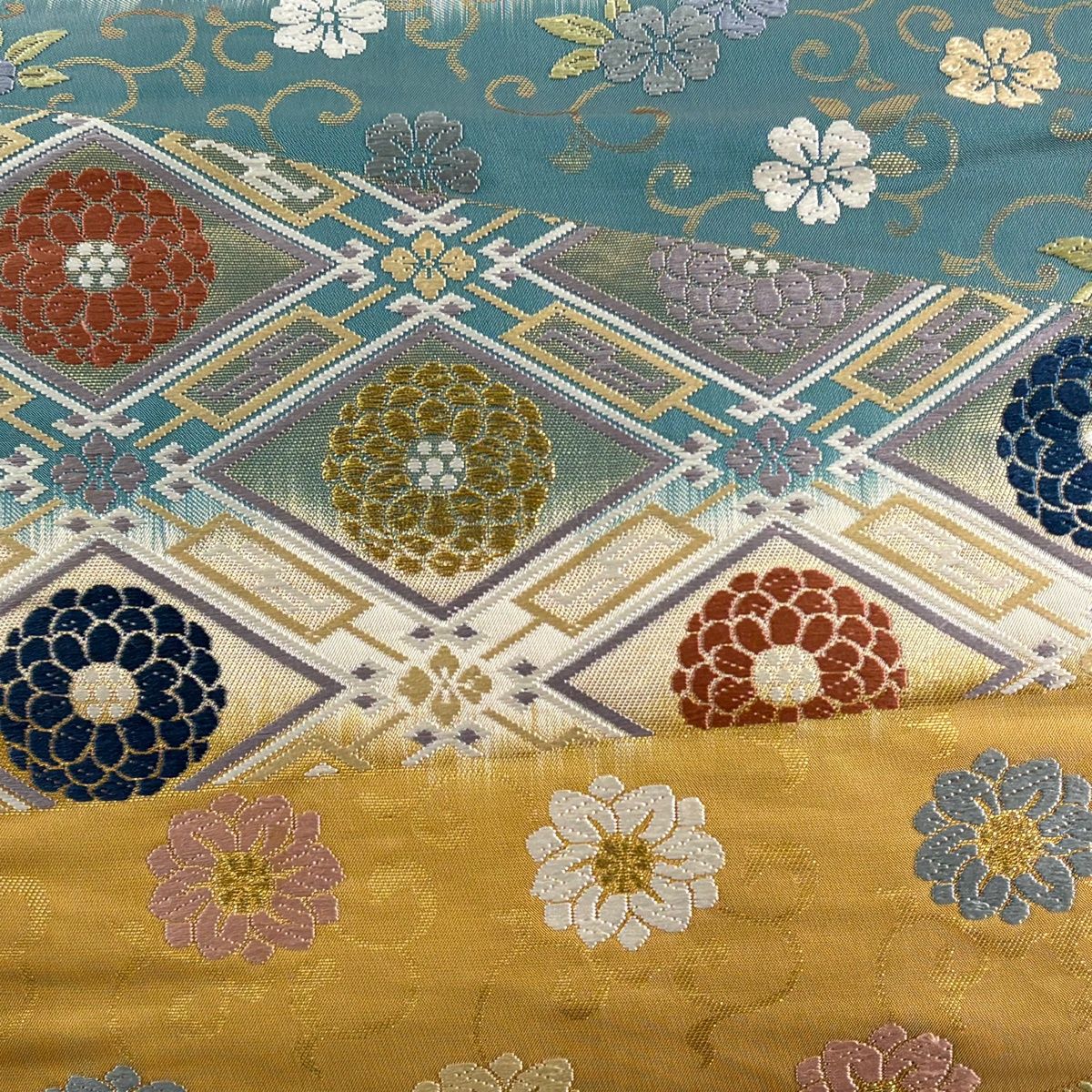 袋帯 秀品 花丸文 花唐草 金糸 箔 青緑 六通 正絹 【中古】 - メルカリ