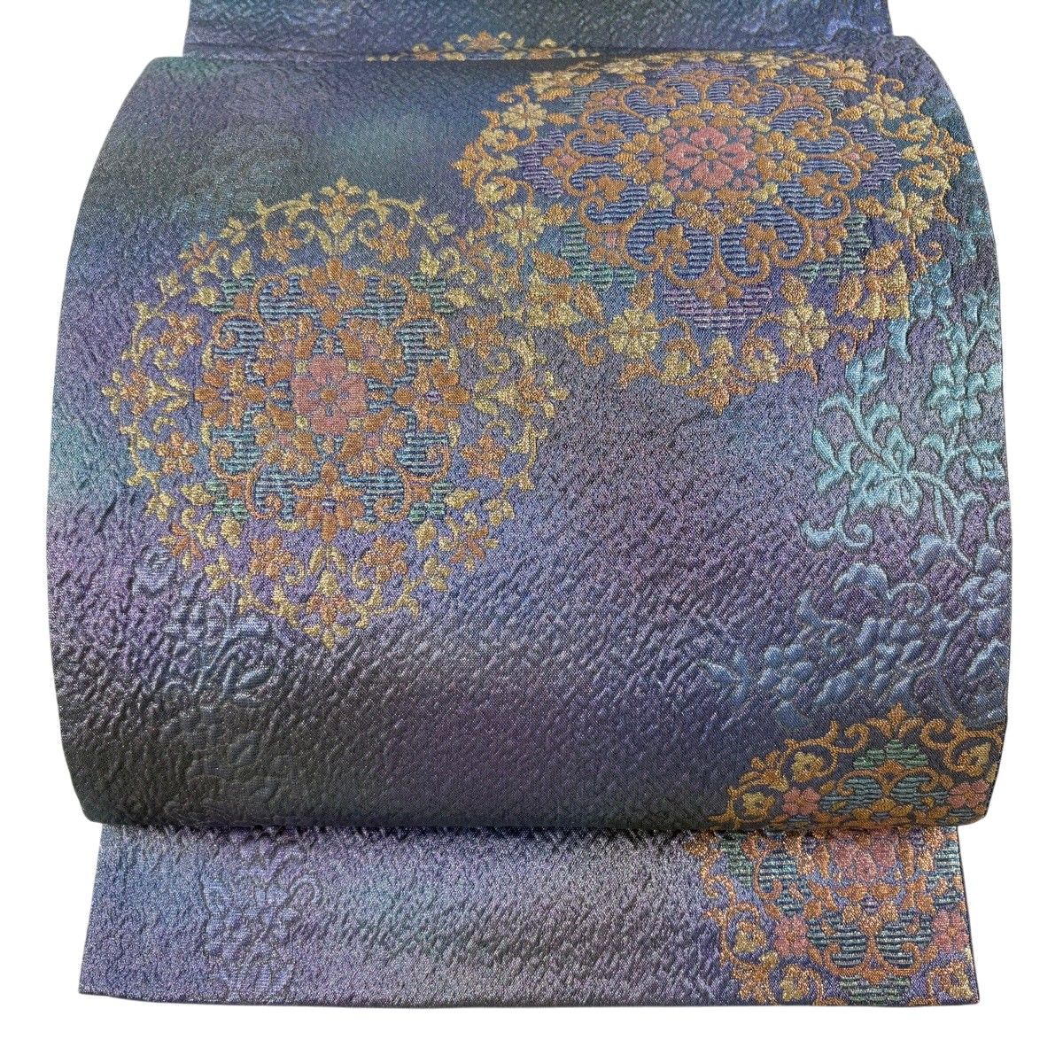 【美品】 袋帯 秀品 華文 箔 金糸 紫 六通 正絹 【中古】