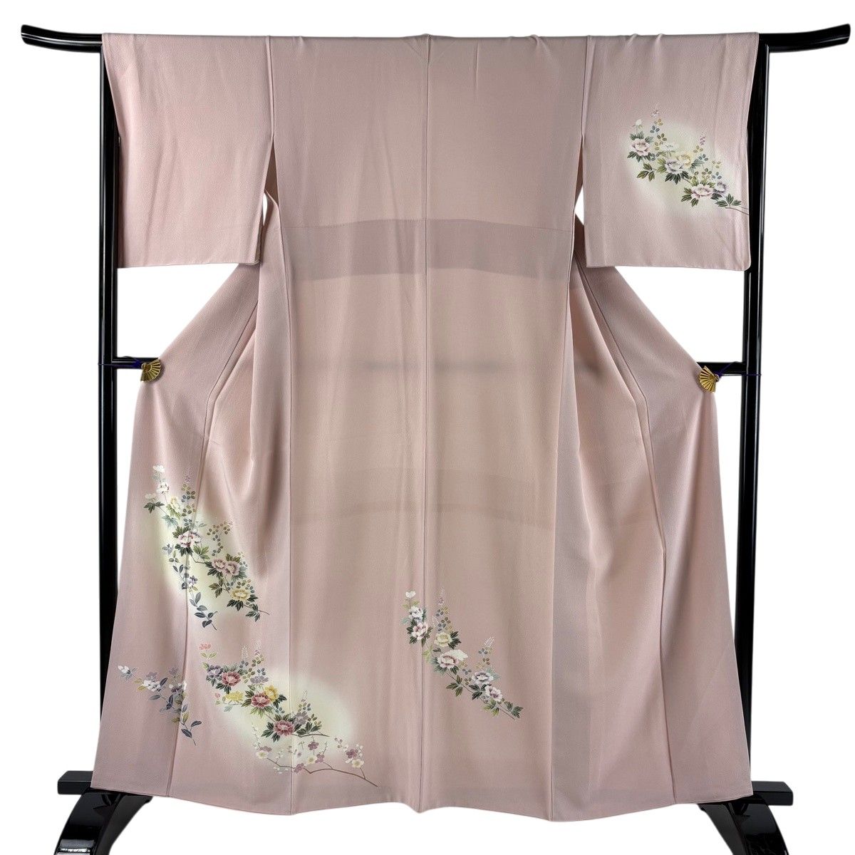 【美品】 付下げ 身丈160.5cm 裄丈65cm M 袷 牡丹 萩 ぼかし ピンク 正絹 秀品 【中古】