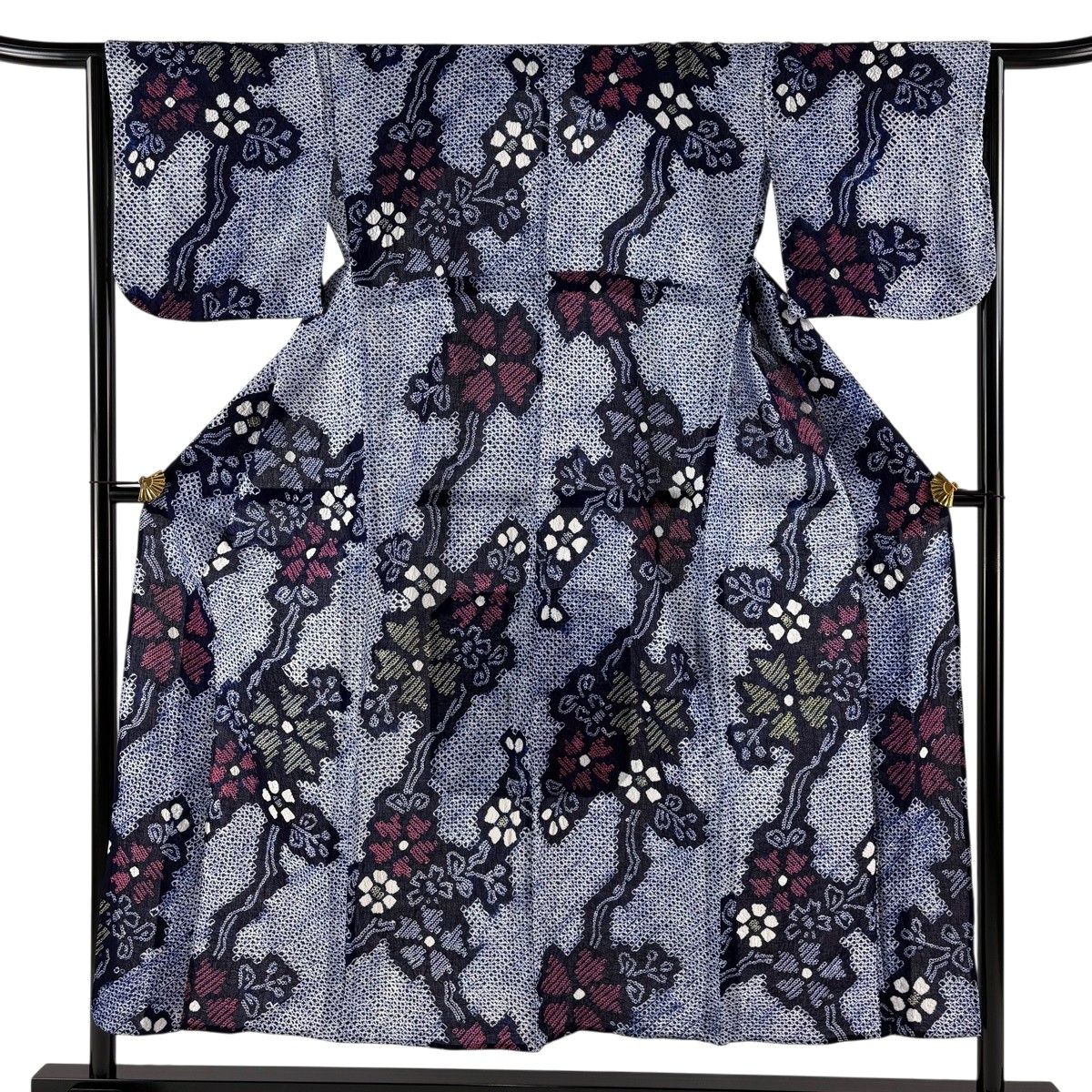 【美品】 浴衣 身丈152cm 裄丈65cm M 絞り浴衣 草花 紺色 綿 名品 【中古】 16,132円