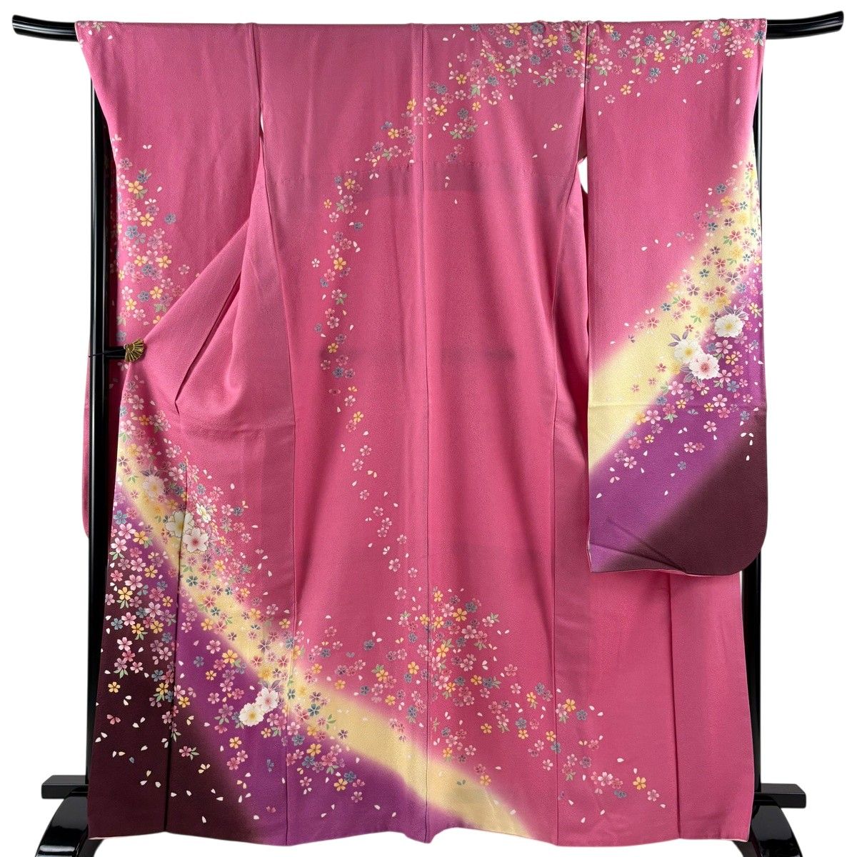 【美品】 振袖 身丈168cm 裄丈70cm L 袷 桜 花びら 金彩 ぼかし ピンク 正絹 名品 【中古】