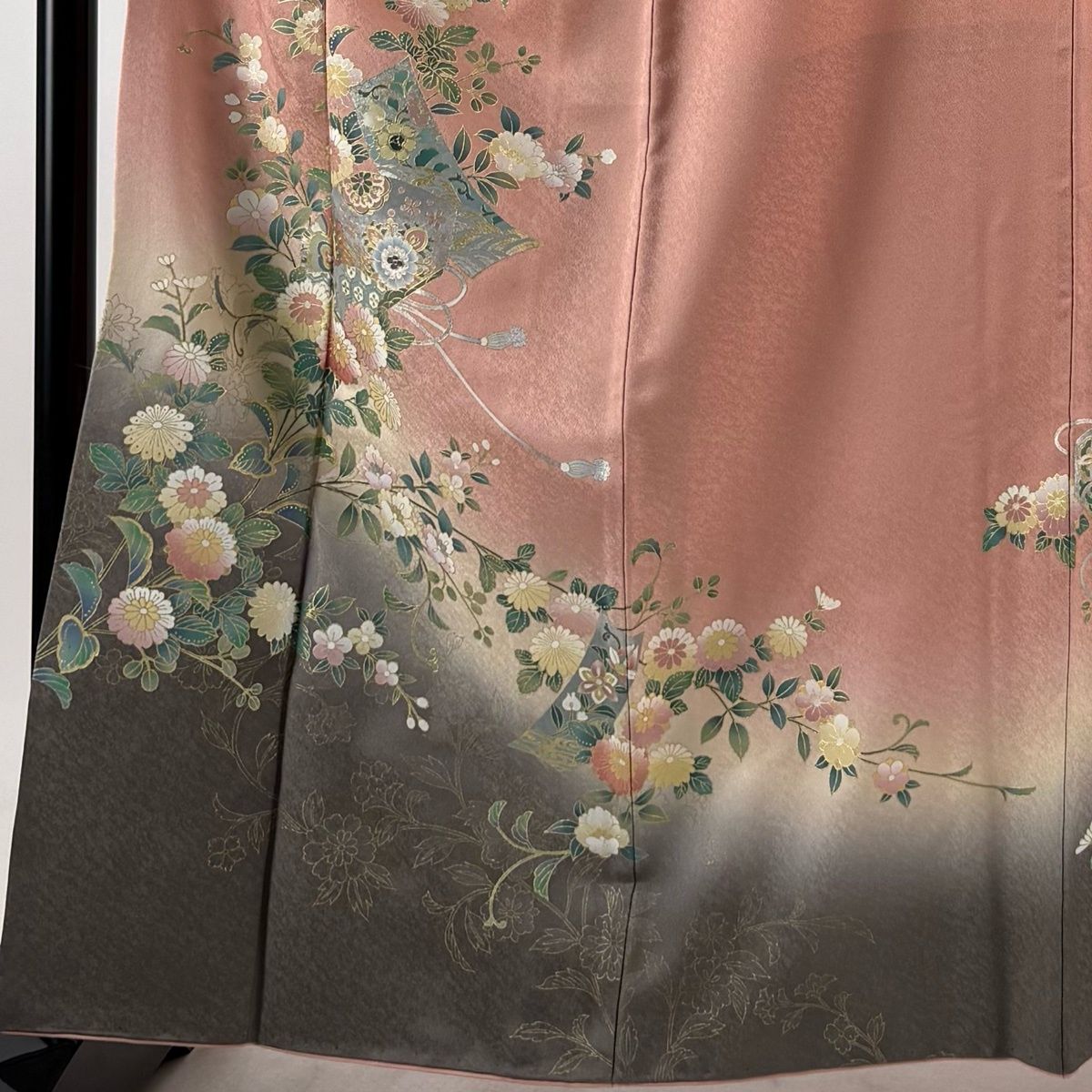 訪問着 身丈162cm 裄丈64.5cm M 袷 文箱 草花 金銀彩 螺鈿 ピンク 正絹