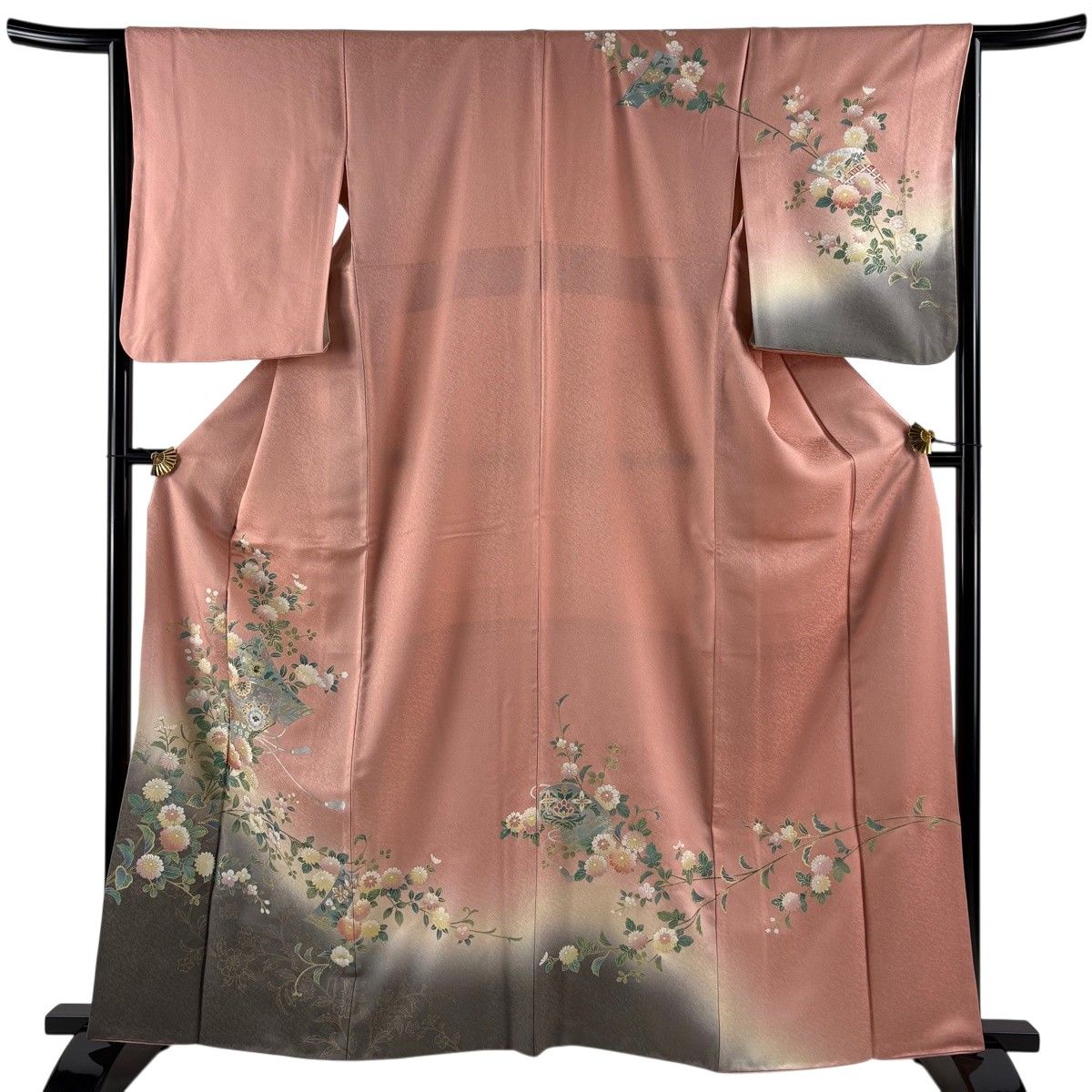訪問着 身丈162cm 裄丈64.5cm M 袷 文箱 草花 金銀彩 螺鈿 ピンク 正絹