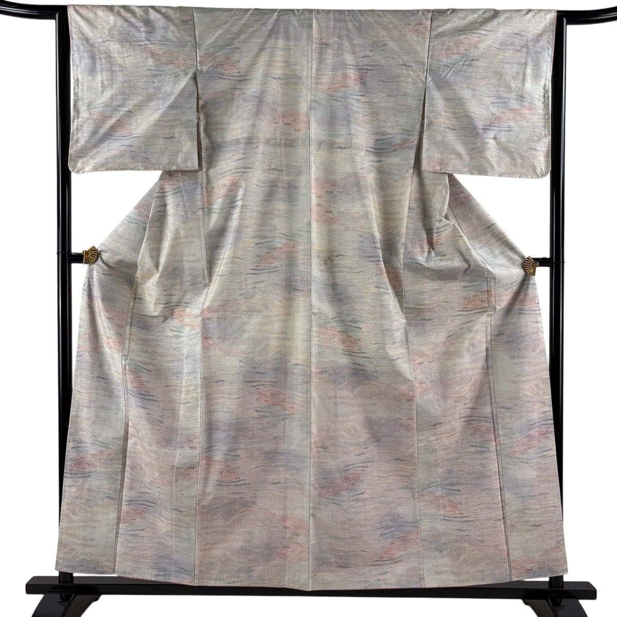 【美品】 大島紬 身丈159cm 裄丈64cm M 袷 都喜ヱ門 バチ衿 証紙 幾何学模様 灰白 正絹 名品 【中古】 11,218円