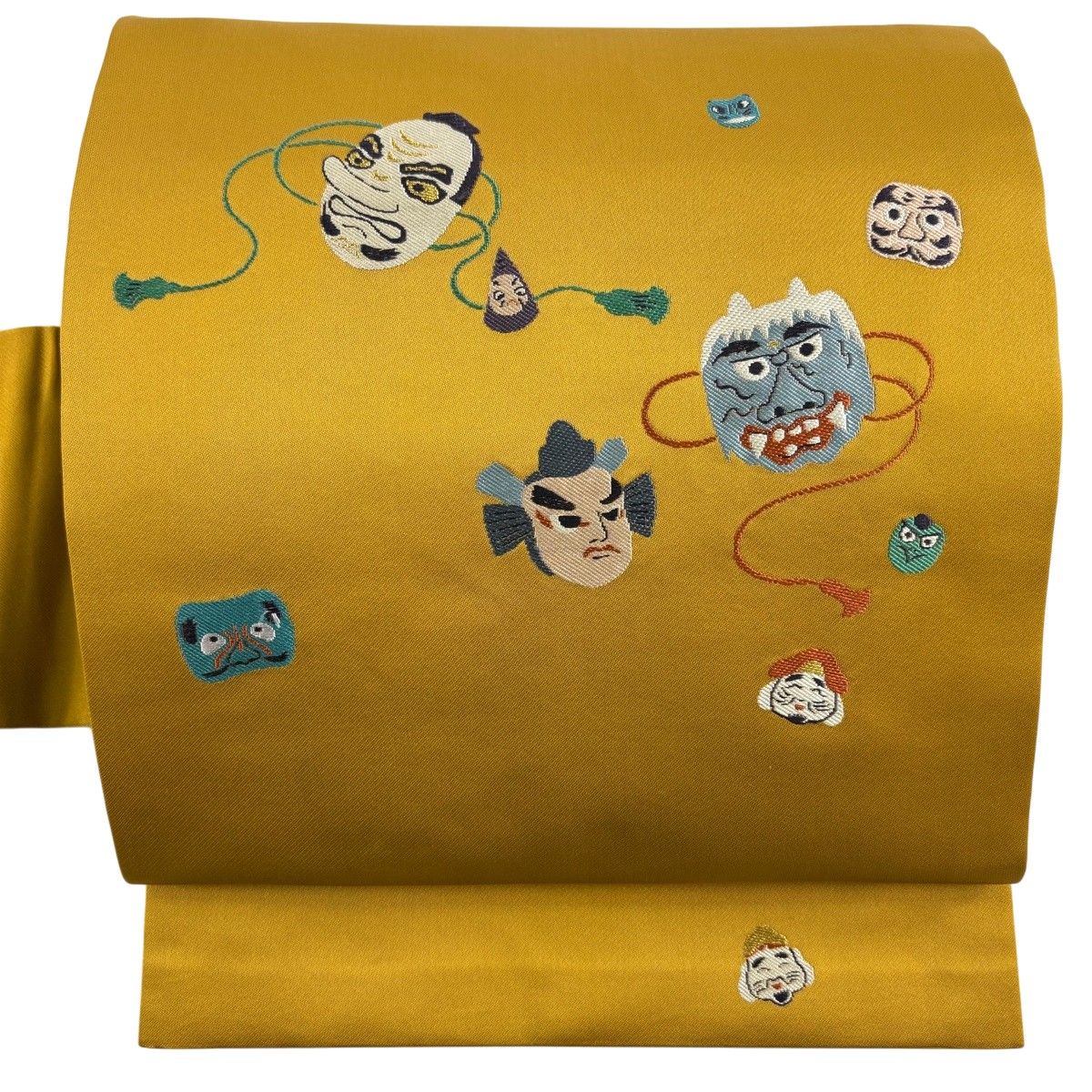 【美品】 名古屋帯 名品 お面 金糸 山吹色 正絹 【中古】