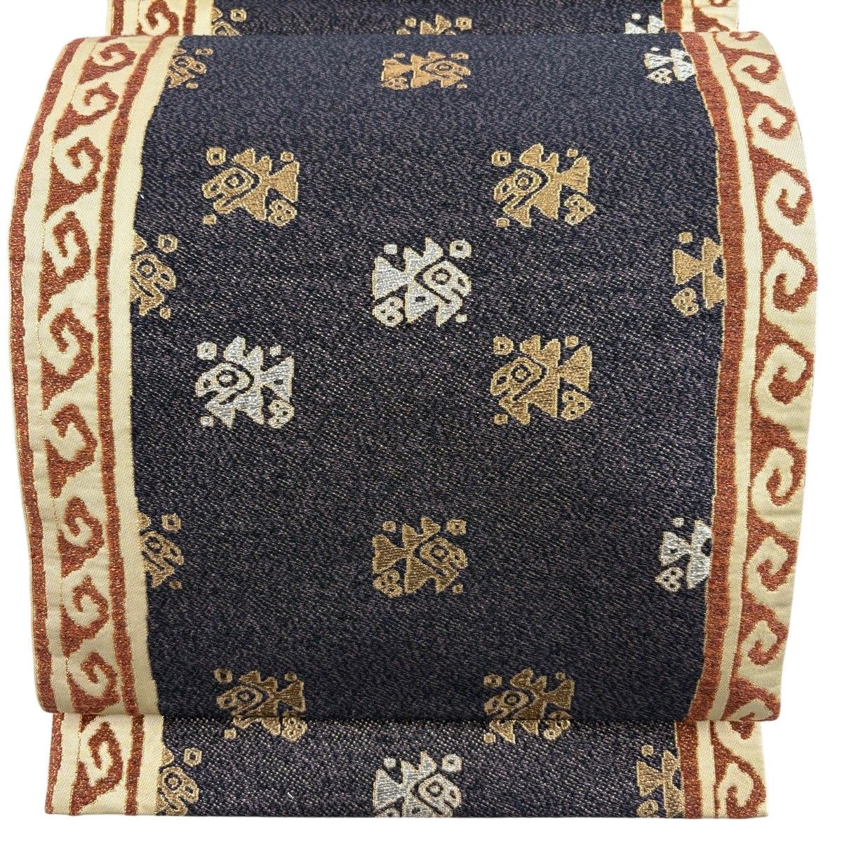 袋帯 名品 証紙 魚 波 金糸 箔 ベージュ 六通 正絹 【中古】