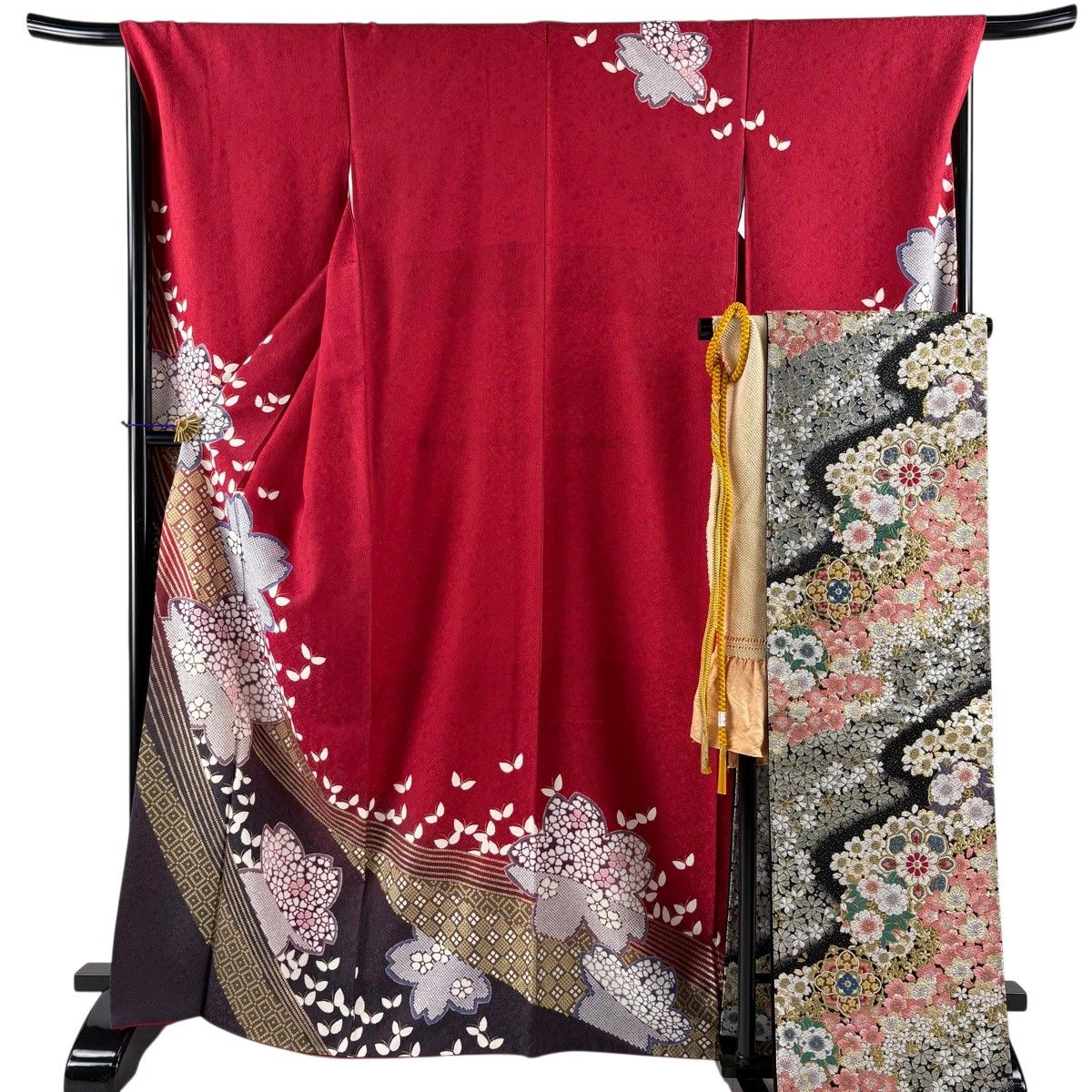美品】 振袖 身丈167cm 裄丈68.5cm L 袷 袋帯フルセット ますいわ屋 桜