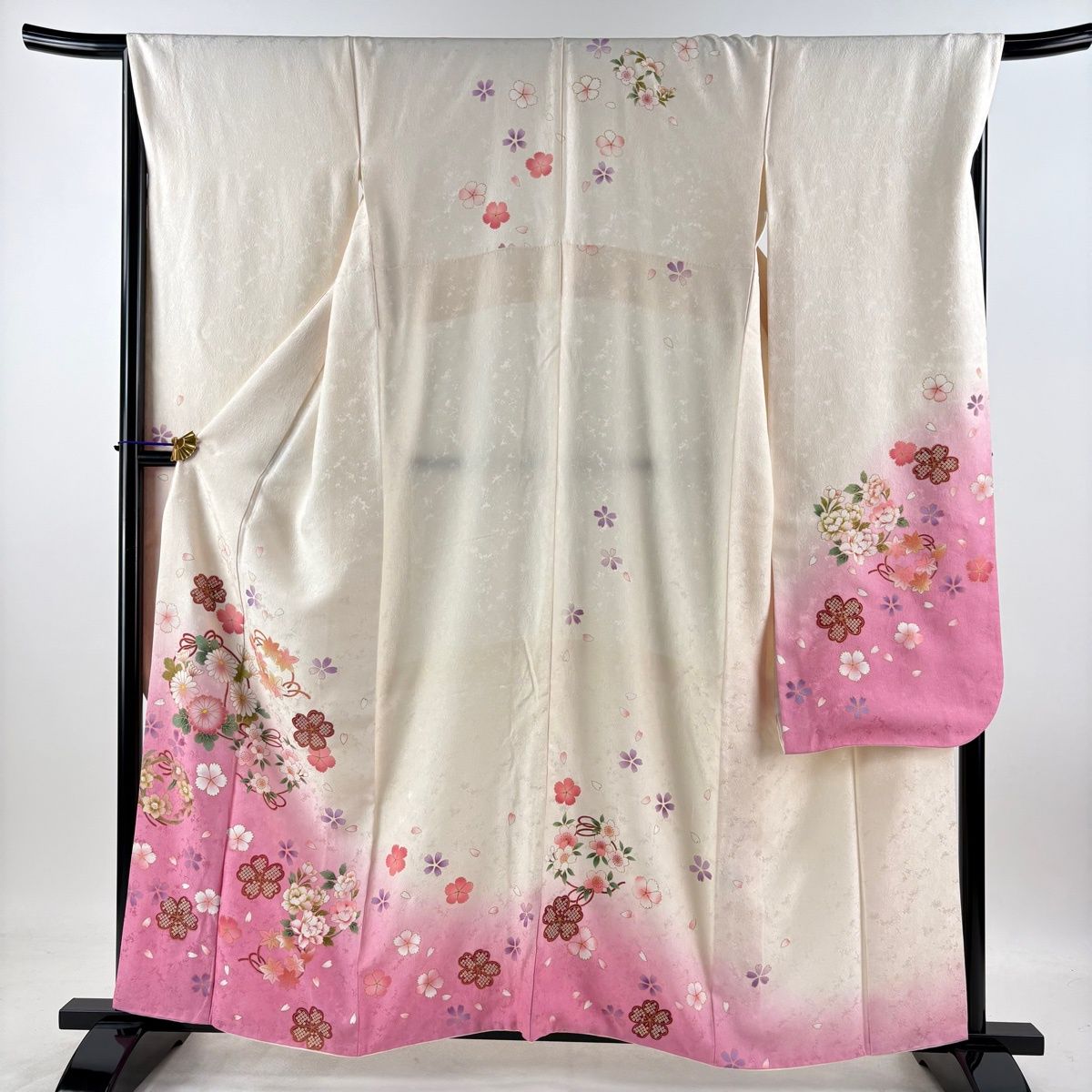 美品】 振袖 身丈161cm 裄丈67.5cm L 袷 袋帯フルセット 花丸文 草花