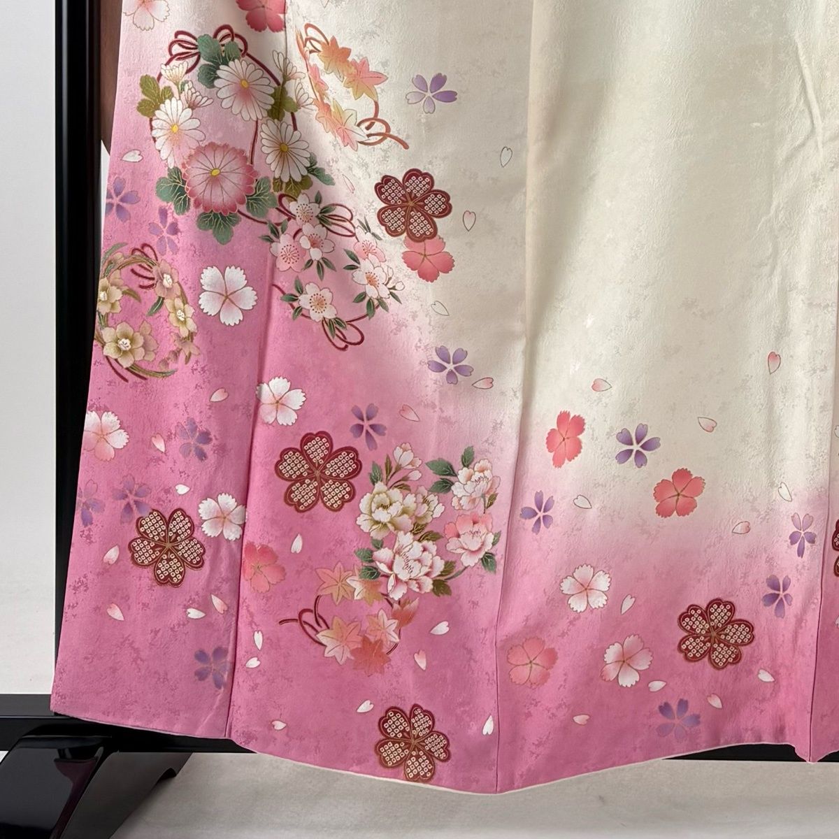 美品】 振袖 身丈161cm 裄丈67.5cm L 袷 袋帯フルセット 花丸文 草花
