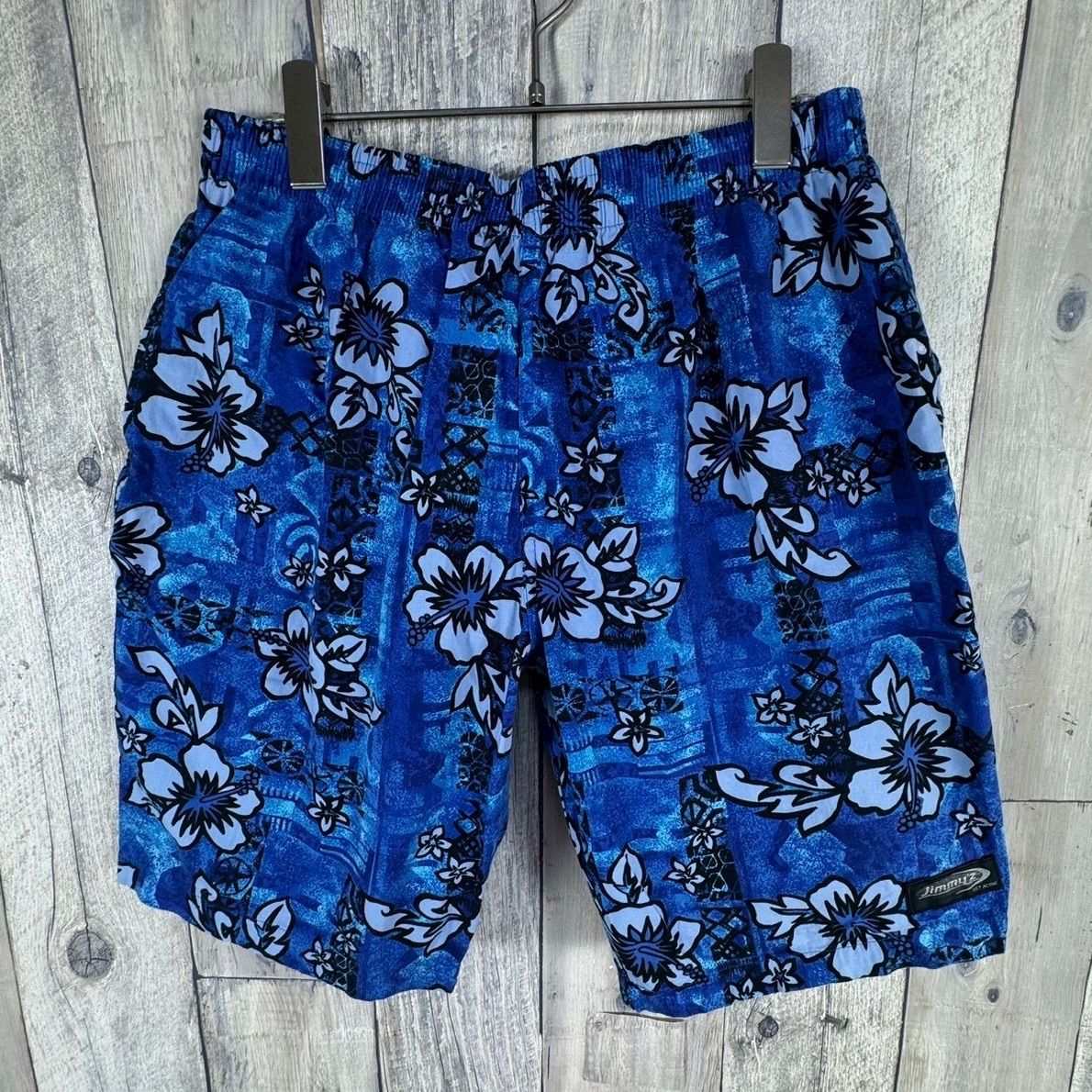 80s 90s USA製　JIMMY'Z 総柄 ショートパンツ ハーフパンツ OLD JIMMY'Z Jimmy'z 90s ジミーズ ブルー 花柄 ハイビスカス 総柄