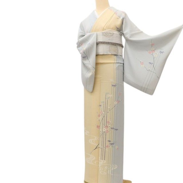 百華❀Y5261◇夏着物 梅 竹 笹 紗 正絹 居敷当て付き 手縫い仕立て