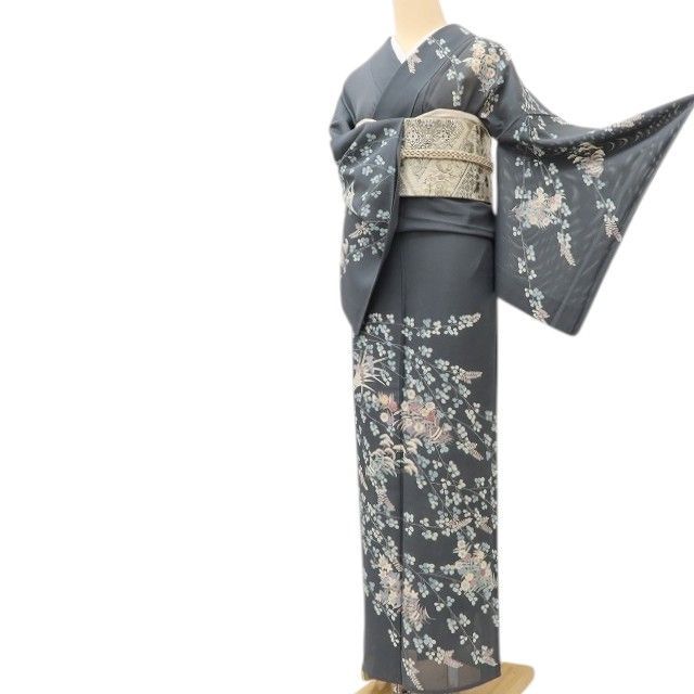 百華❀Y5263◇美品 夏着物 一つ紋 萩 撫子 菖蒲 刺繍 絽 正絹 手縫い