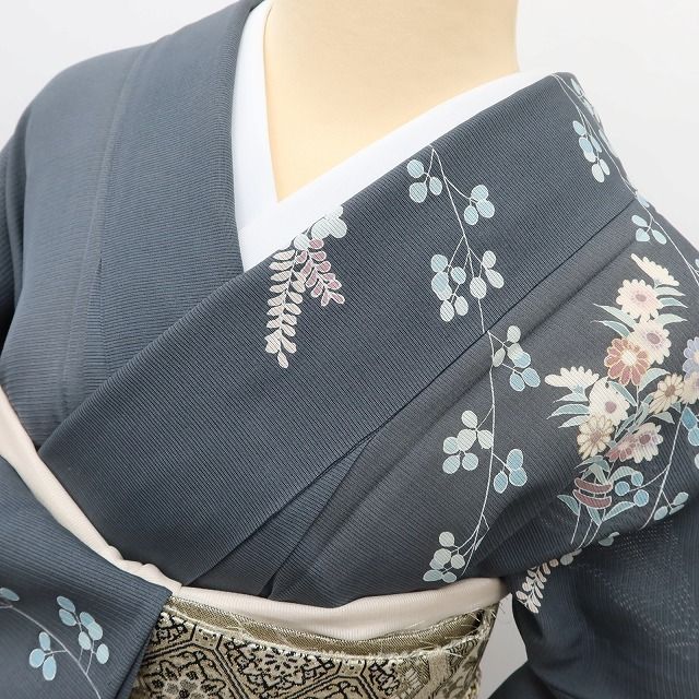 百華❀Y5263◇美品 夏着物 一つ紋 萩 撫子 菖蒲 刺繍 絽 正絹 手縫い