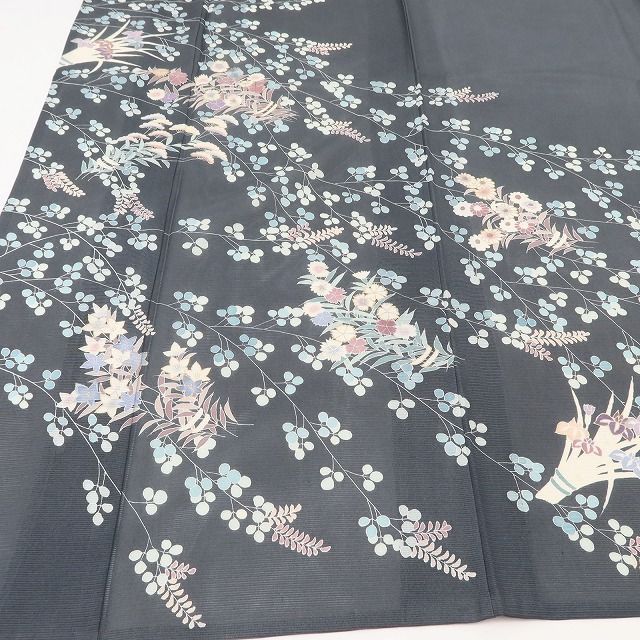 百華❀Y5263◇美品 夏着物 一つ紋 萩 撫子 菖蒲 刺繍 絽 正絹 手縫い